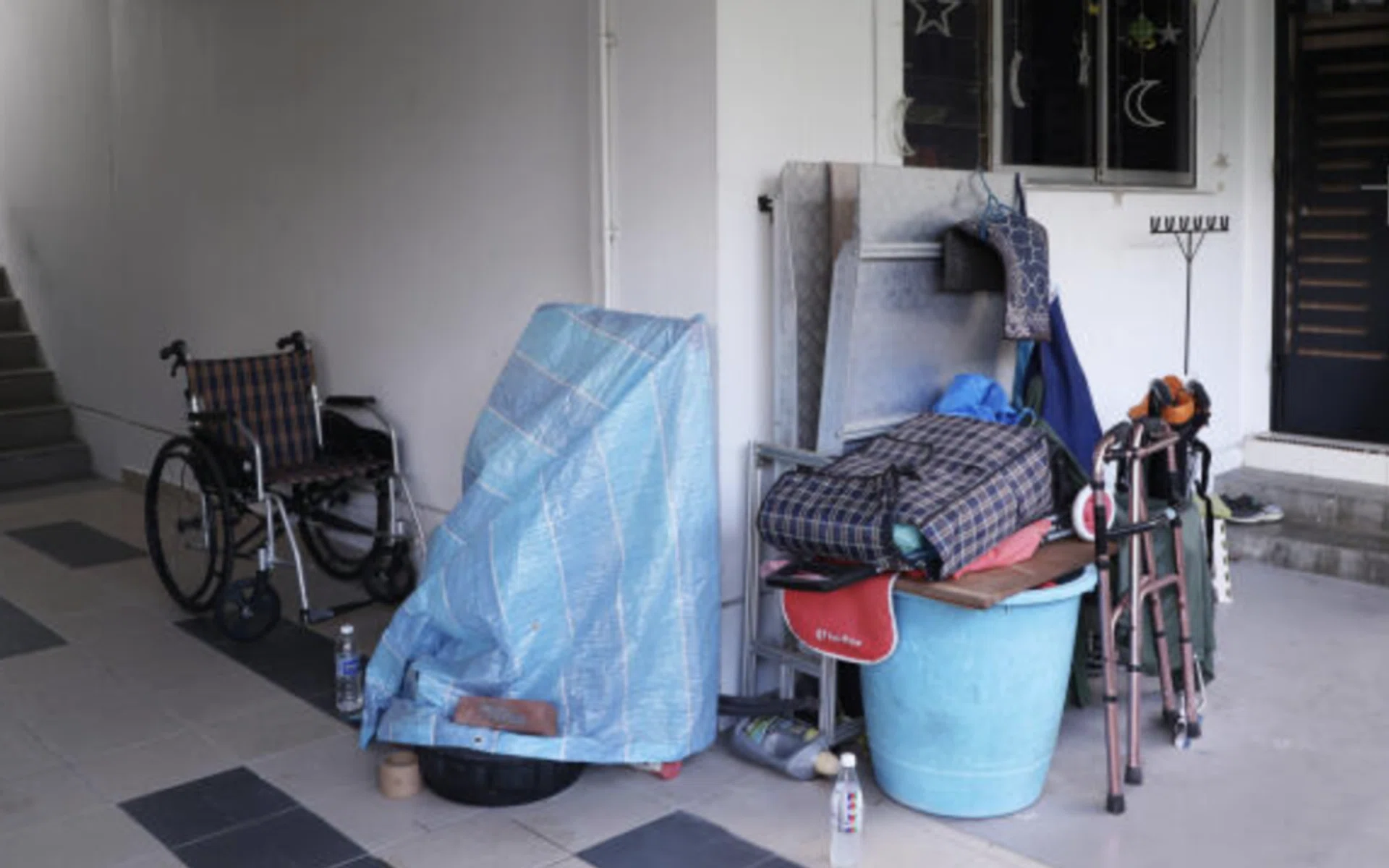 Items outside the couple's flat.