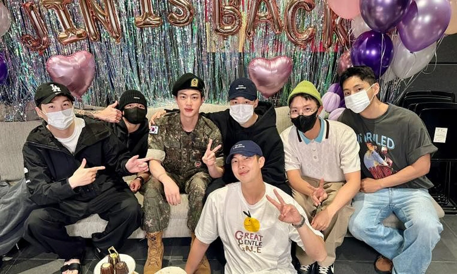 (Clockwise from left) BTS members Suga, Jungkook, Jin, Jimin, J-hope, V and RM.