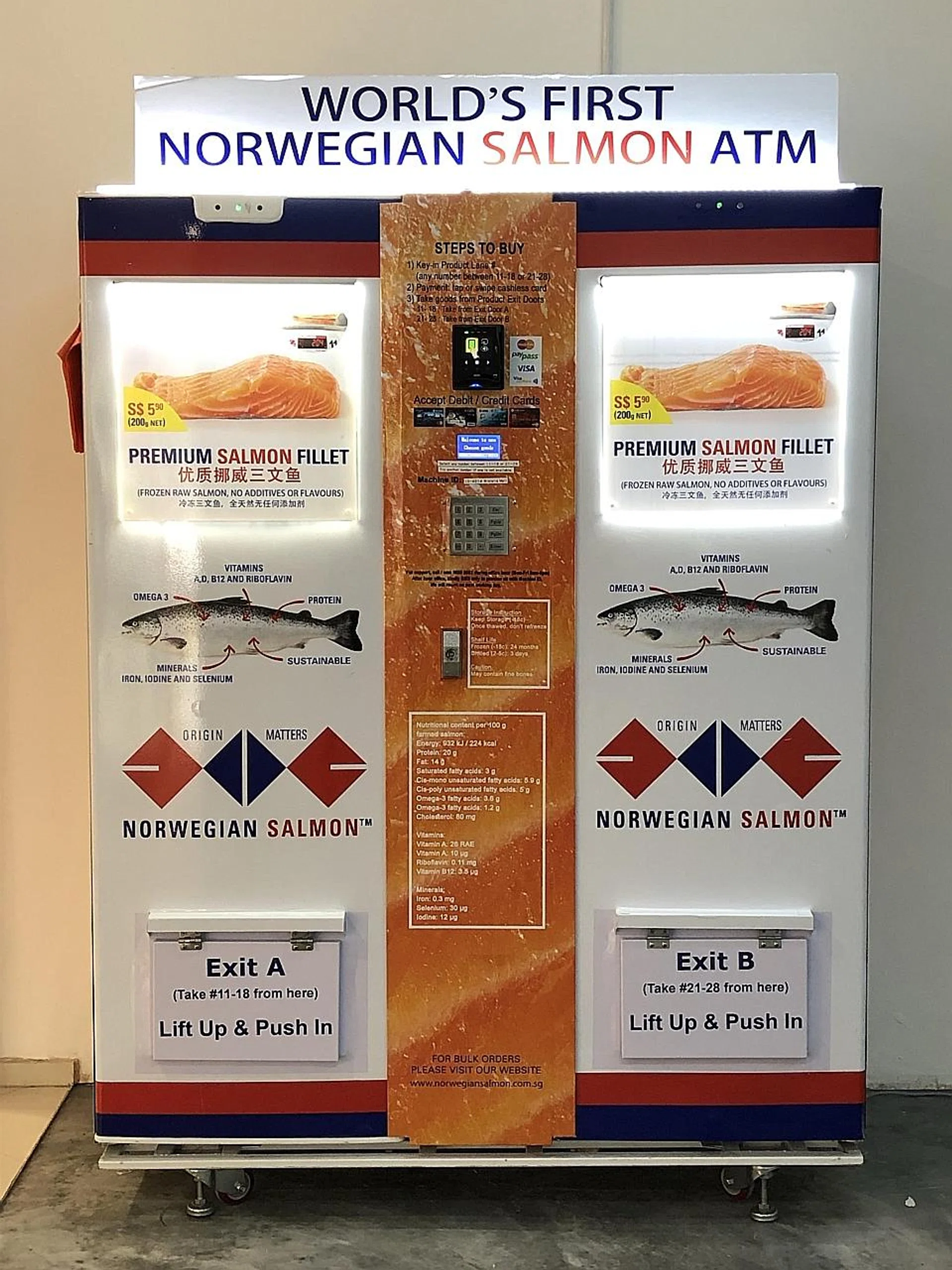 Norwegian salmon vending machine in Ang Mo Kio.
