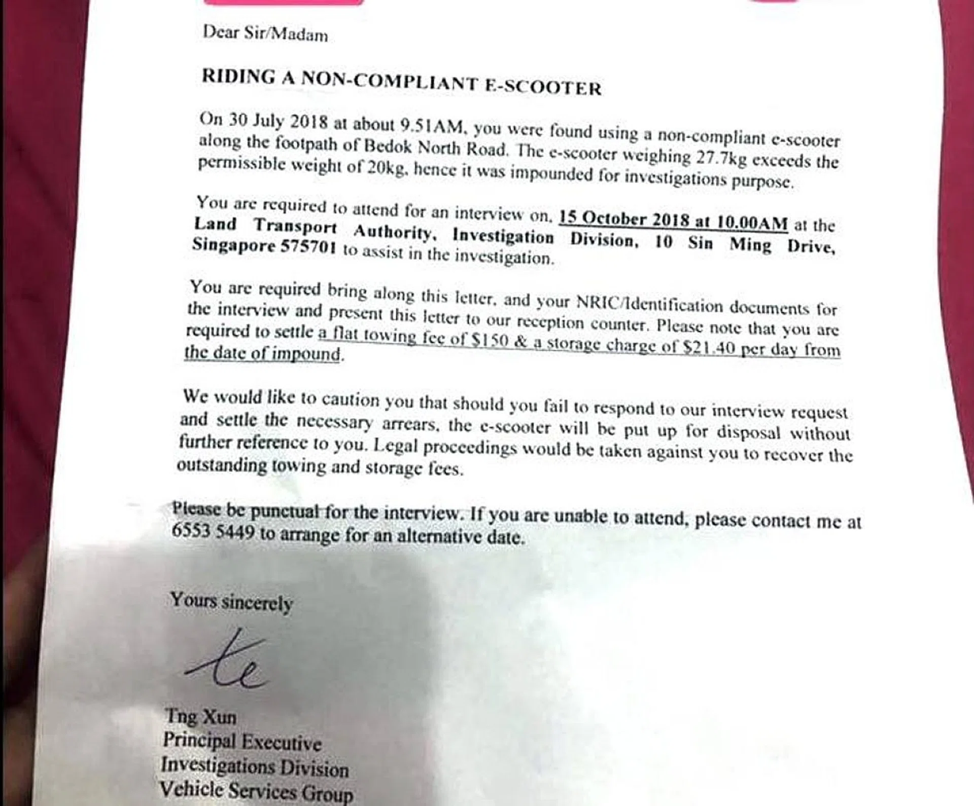 The letter that was shared widely on social media. 