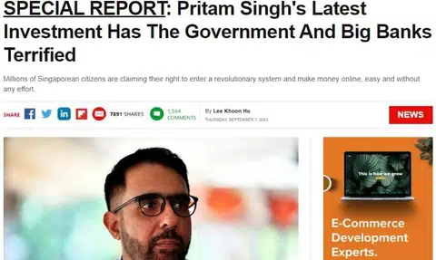 Online ad showing Pritam Singh's image links to article endorsing trading platform