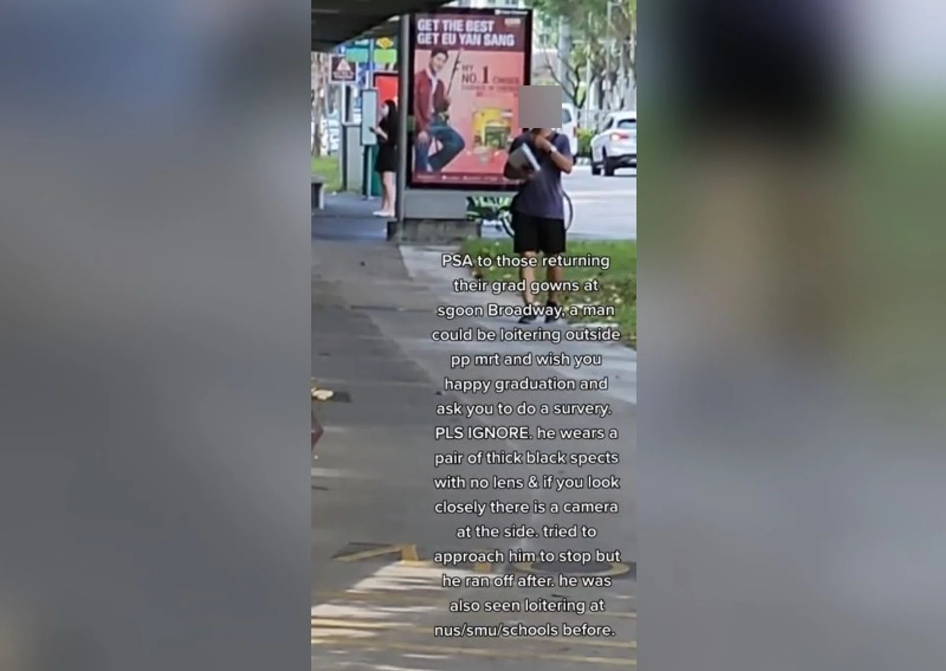 TikTok user Coffee_and_sesame alleged that the man would approach students asking them to participate in a survey, while carrying a hidden camera device.
