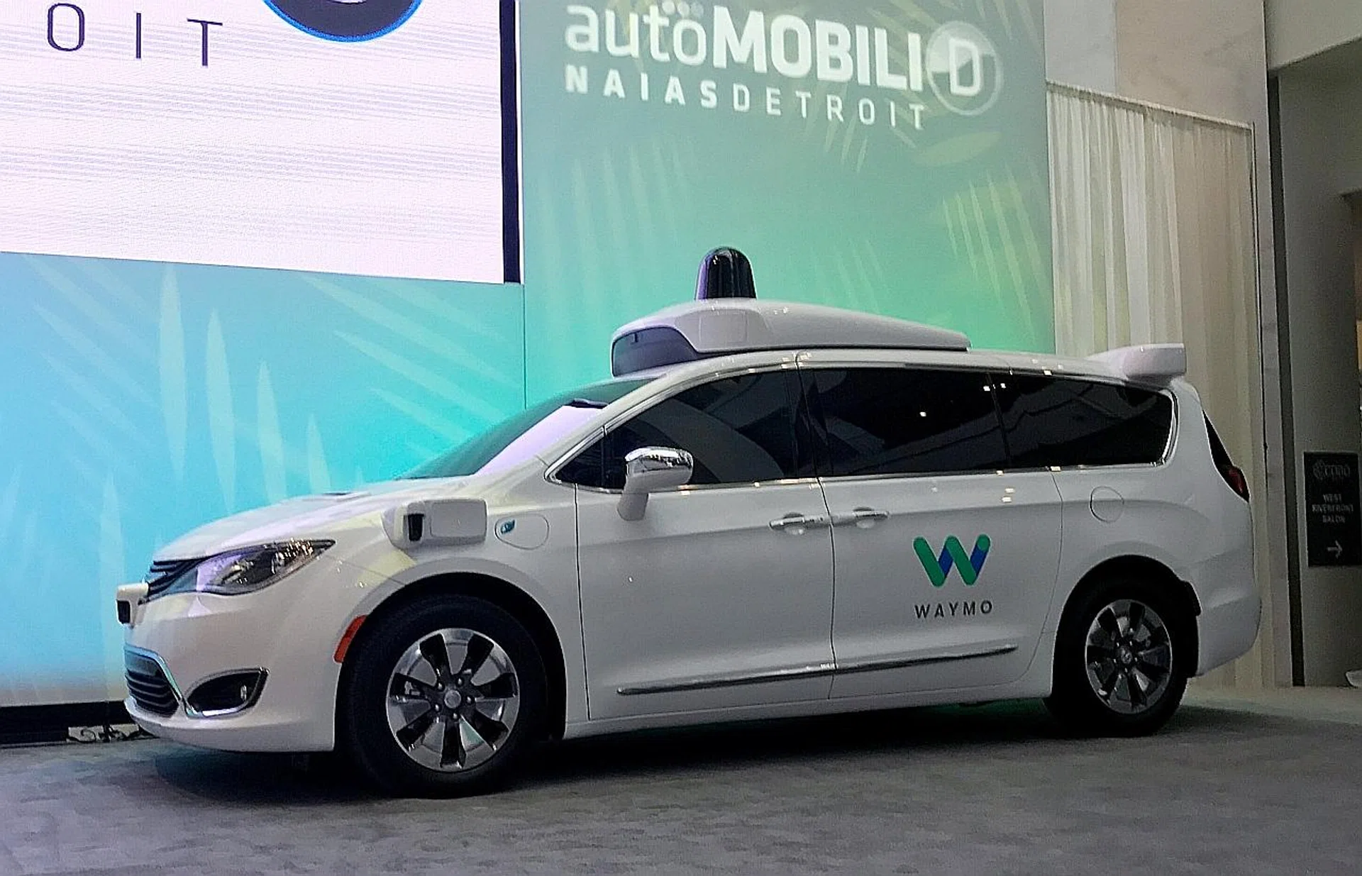 A minivan that uses a self-driving system developed by Waymo. 