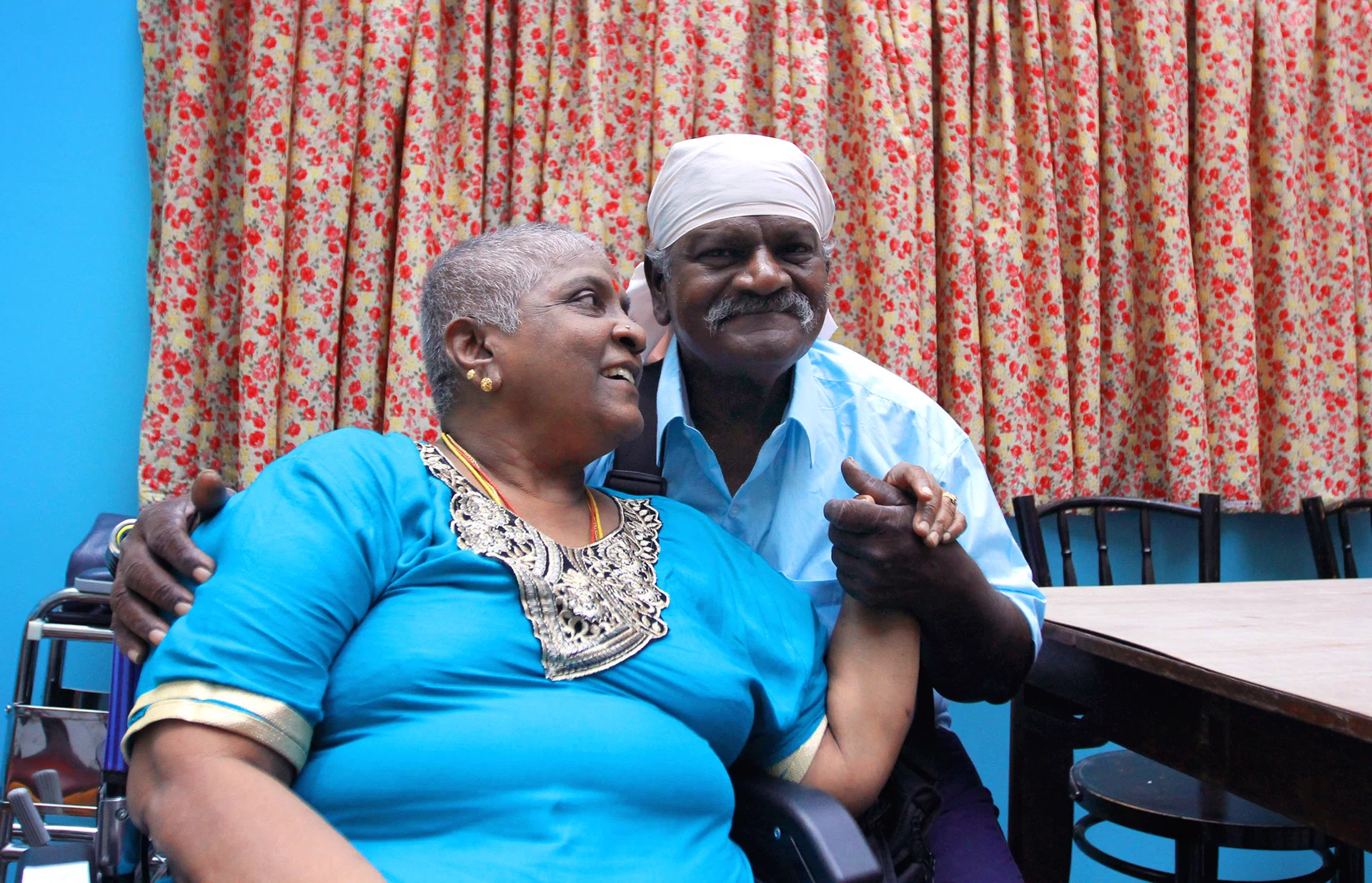 HELPING EACH OTHER: Madam Marippan Jayaletchimi with her husband Mr A A Vasaant, 68, at the launch of the Portrait of Love exhibition on Friday (April 22)