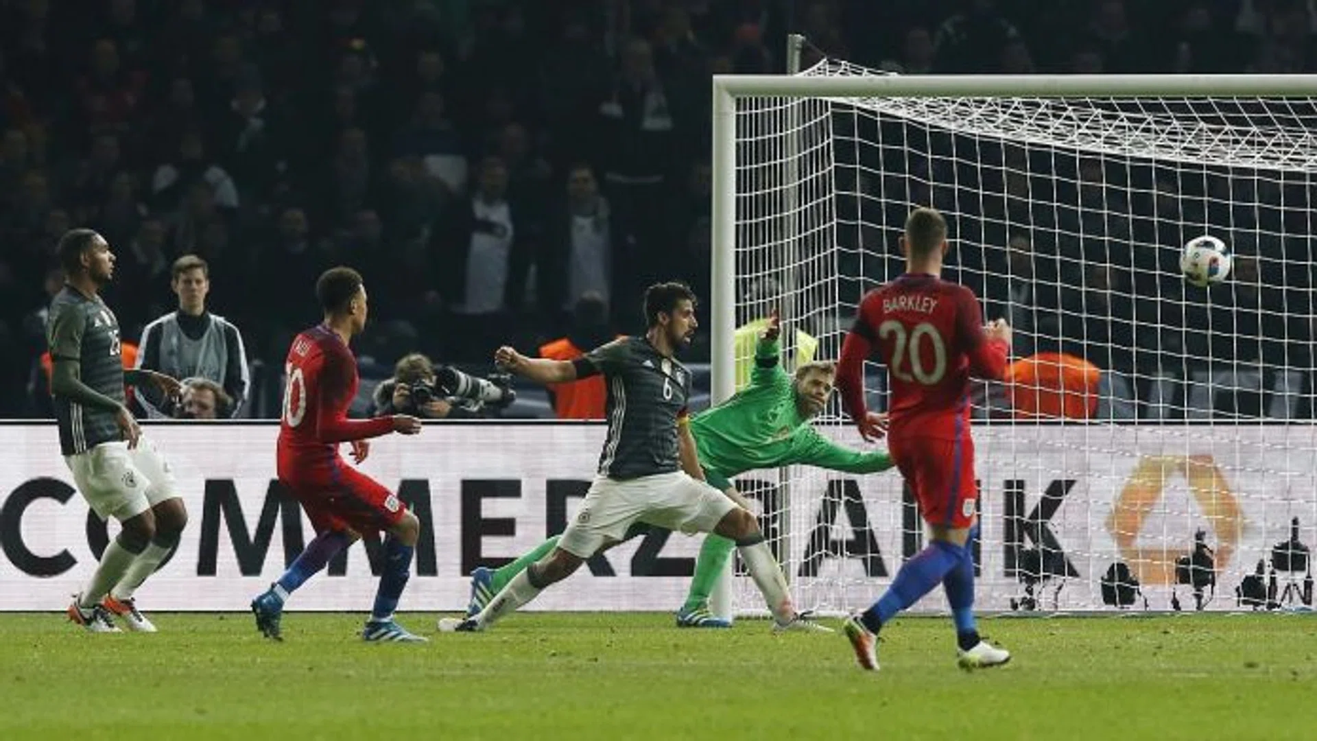 DEFENCE AT SEA: Sami Khedira (No. 6) and his Germany teammates look clueless in defence, as England claw their way back to win the match 3-2.