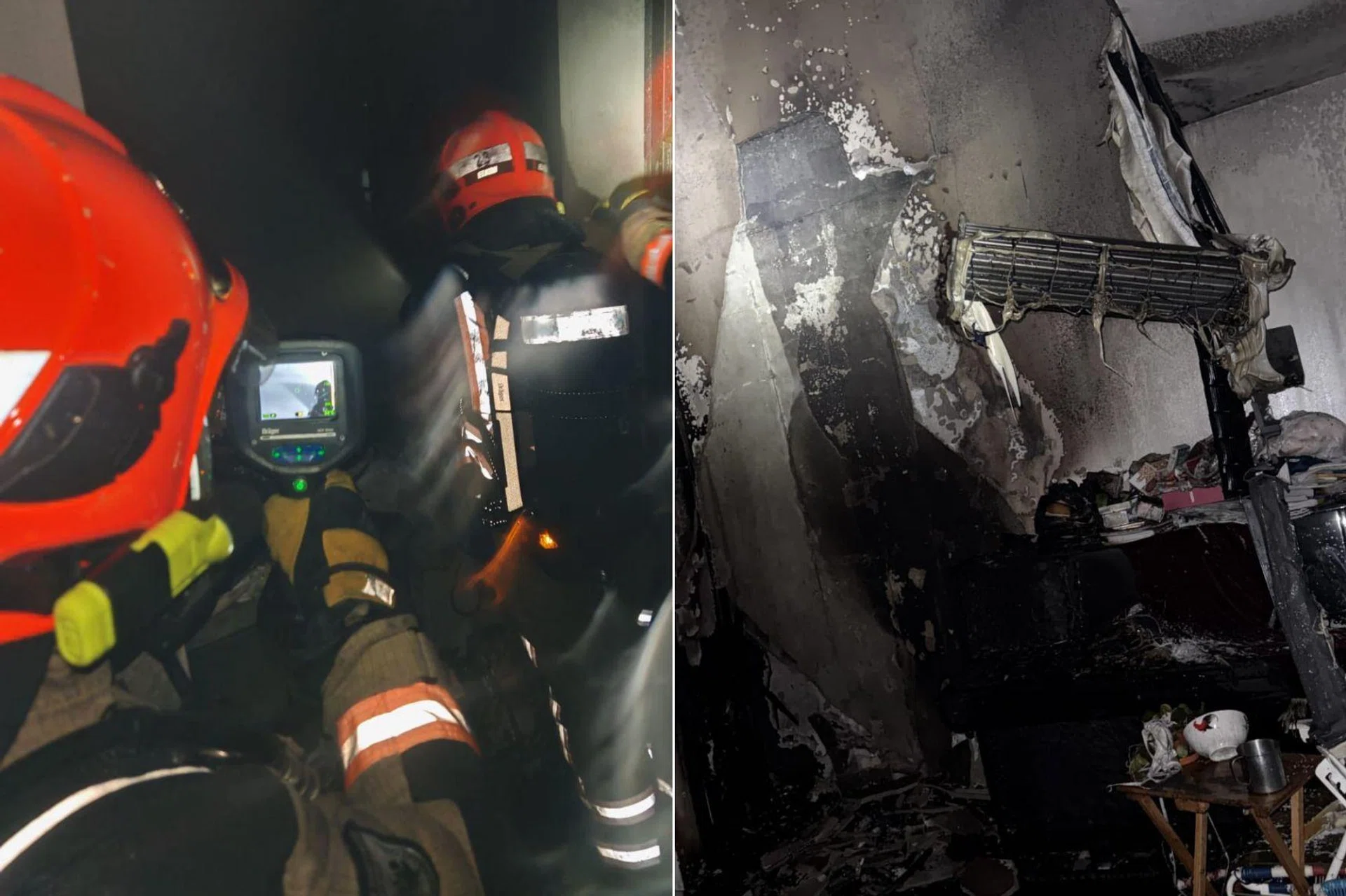 The living room of a 16th-floor unit was on fire when firefighters arrived at the scene. 