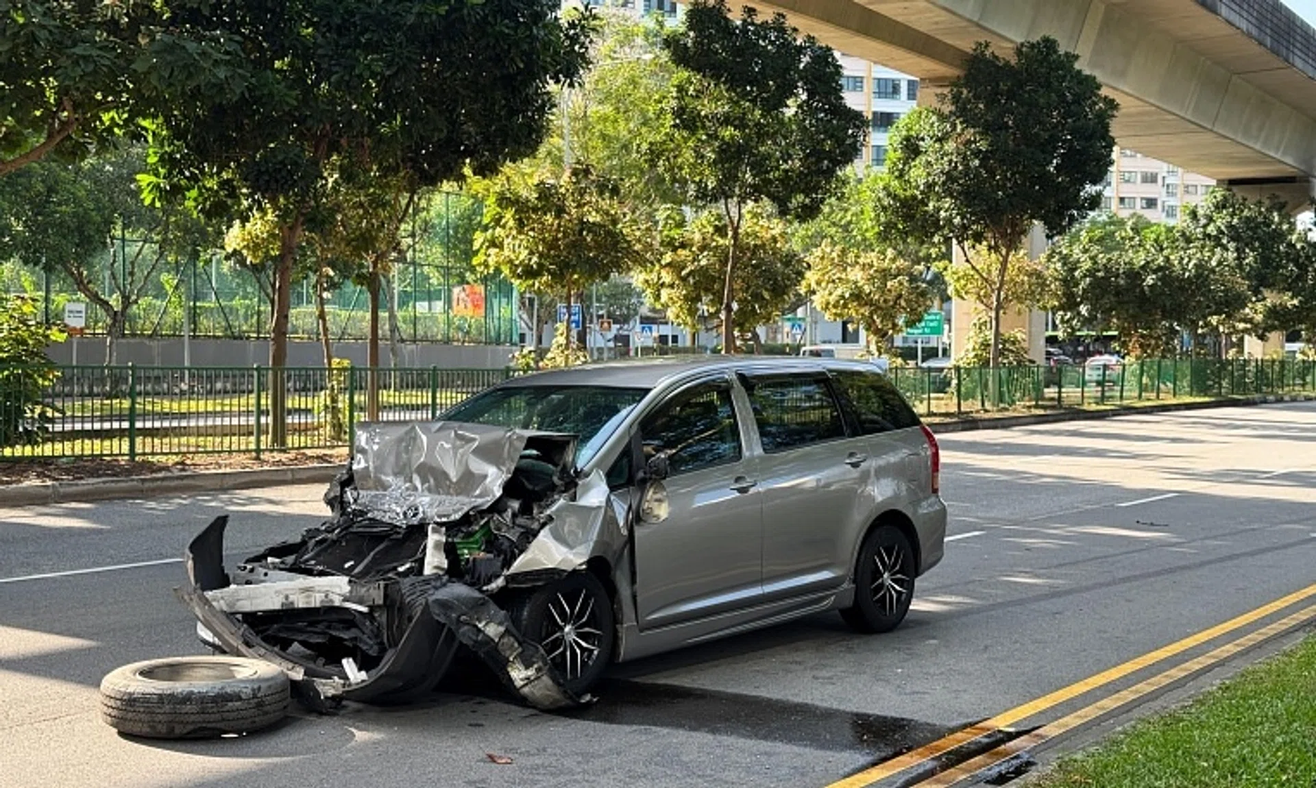 An e-vaporiser and substances believed to be controlled drugs were found in the damaged car driven by a 38-year-old man.
