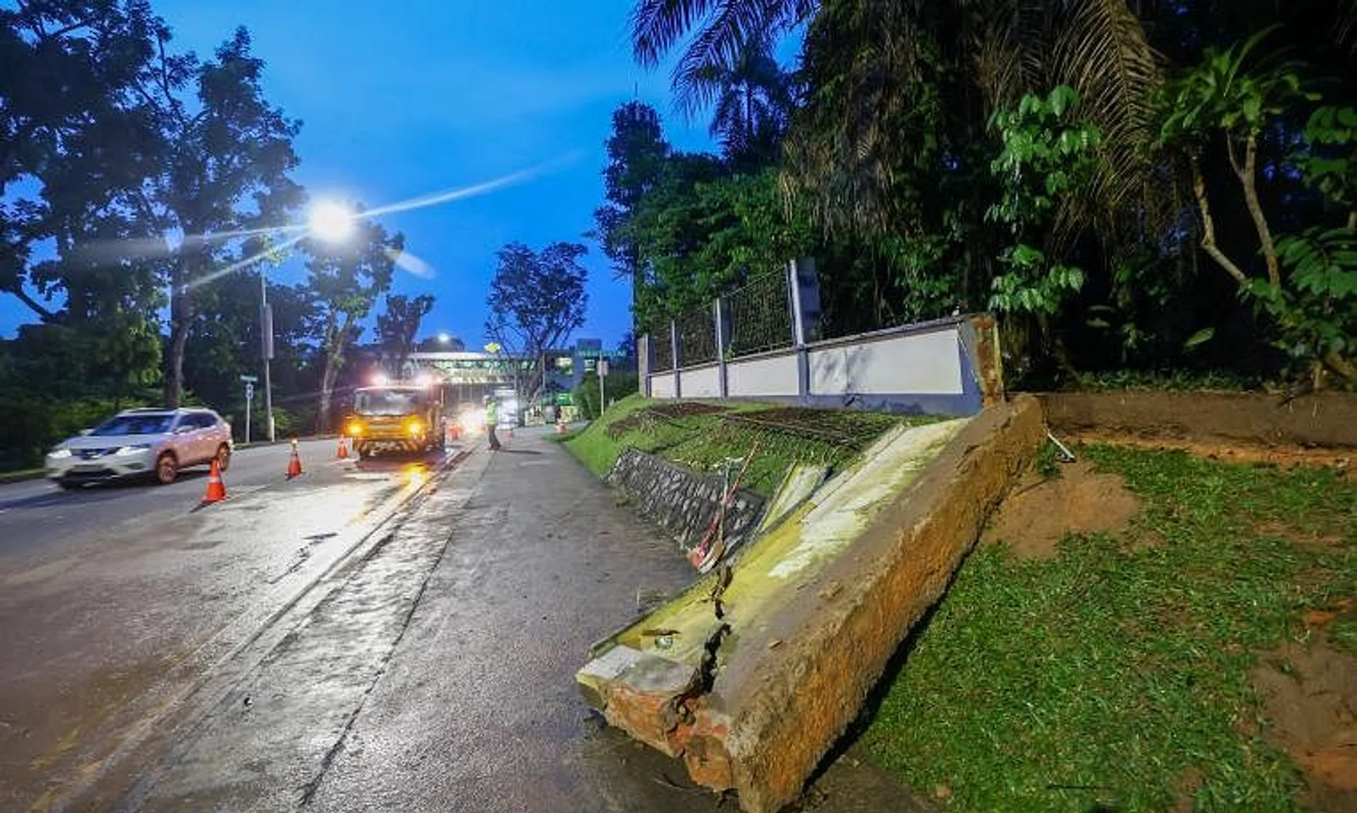 A section of the boundary wall of the former residence of late tycoon Ng Teng Fong collapsed on Sunday. 