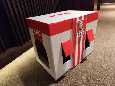 The KFC house, modelled after a popular chain selling fried chicken, is part of a series of cat cottages she built that are modelled after fast-food eateries.