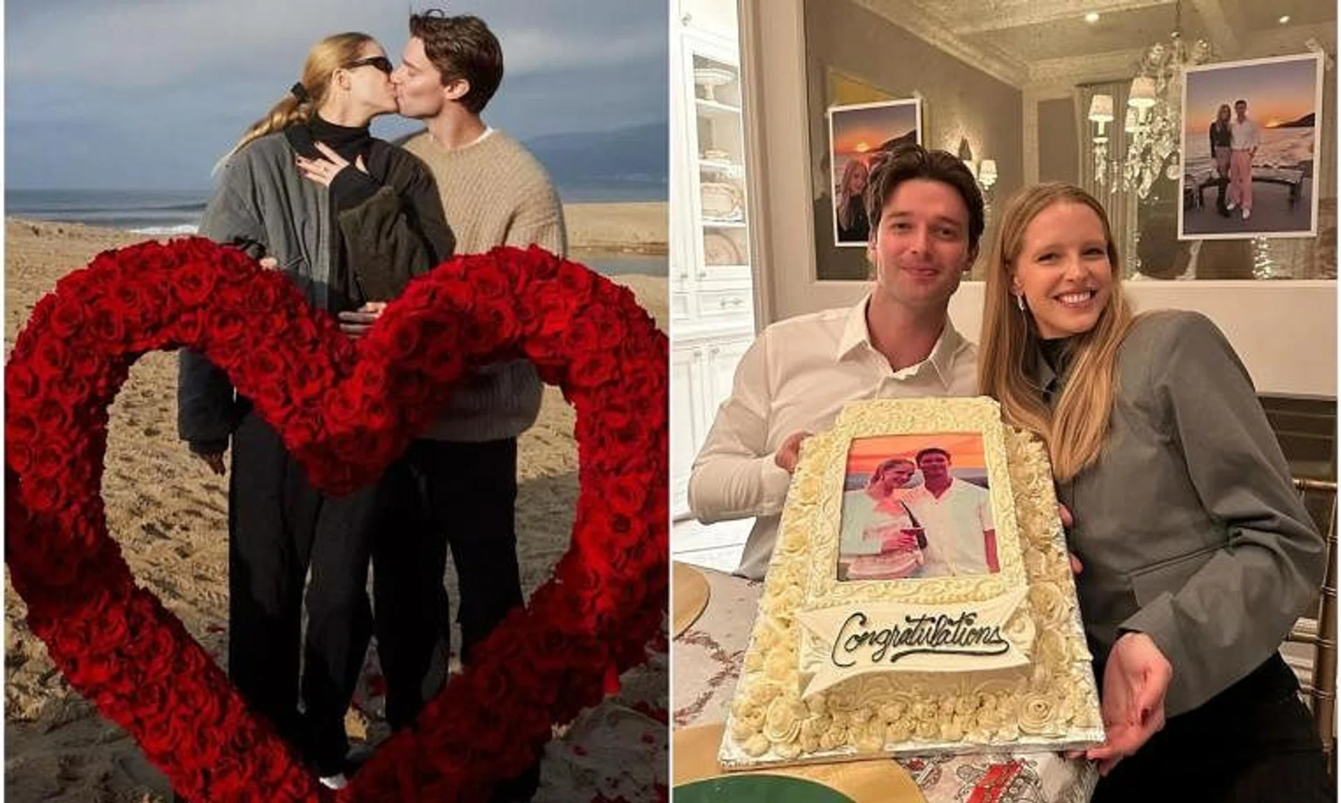 Patrick Schwarzenegger and Abby Champion shared a series of photos of the beach proposal with the caption: “Forever and ever.”