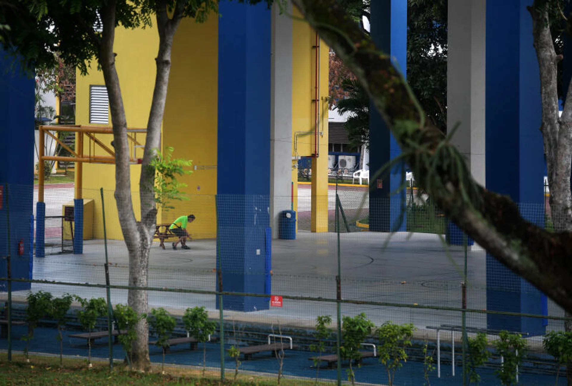 A cleaner at Beatty Secondary School on April 9, the second day after Singapore schools shifted to full home-based learning.