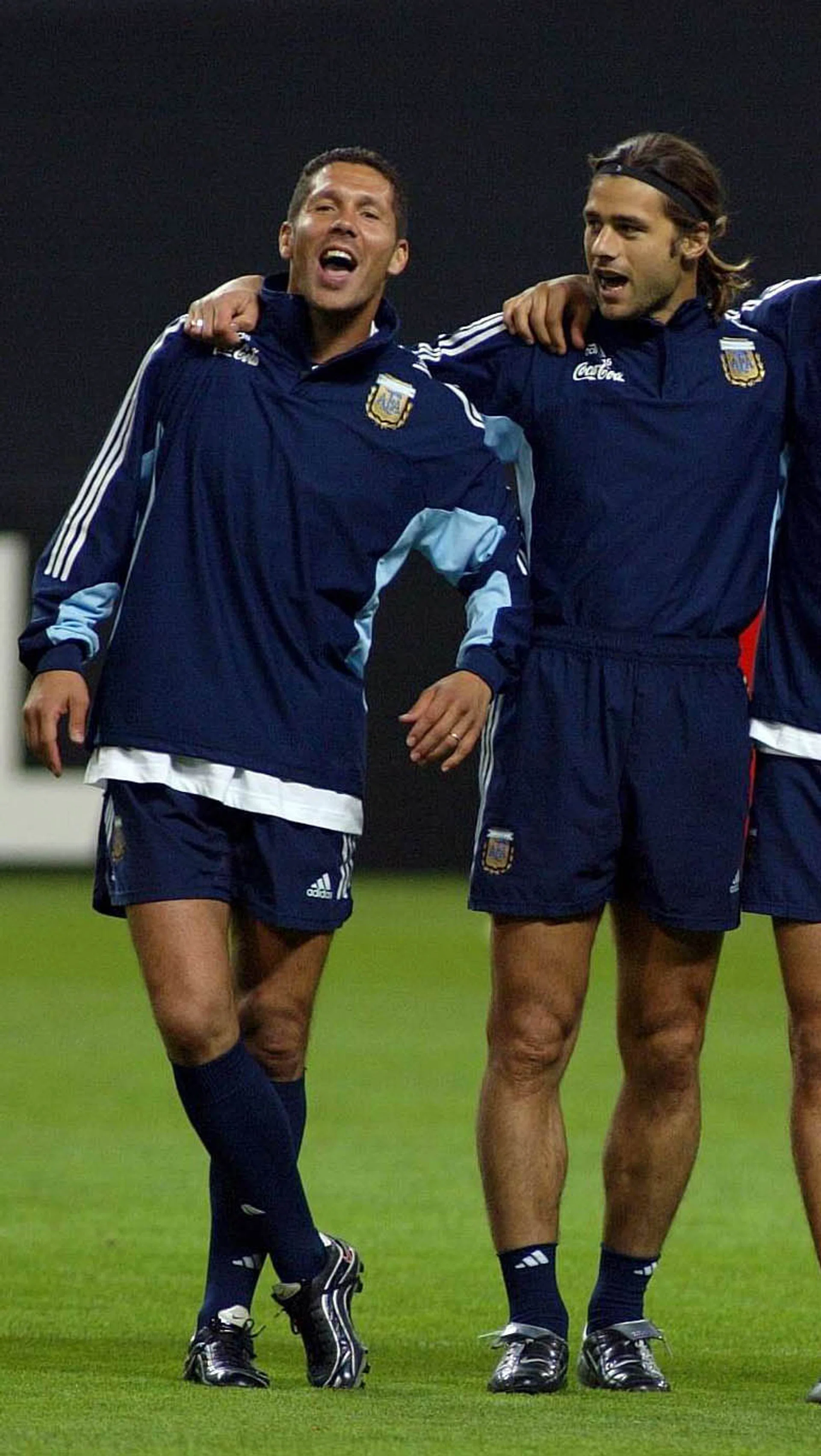 BROTHERS IN ARMS: Mauricio Pochettino (right) and Diego Simeone on national duty for Argentina ahead of World Cup 2002. 