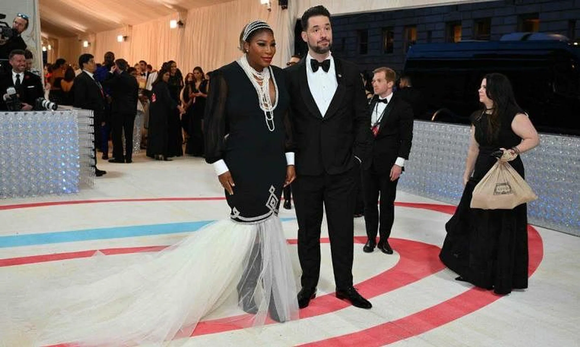 Tennis star Serena Williams and her husband Alexis Ohanian at the Met Gala in New York on Monday.