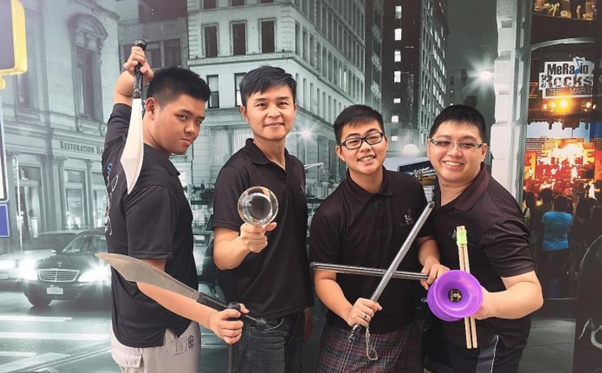 CIRCUS ARTISTS: (From left) Instructor Mr Benjamin Teo, founder Mr Jay Che and instructors Mr Ethan Lee and Mr Edward Chua of contemporary circus arts company Circus In Motion.