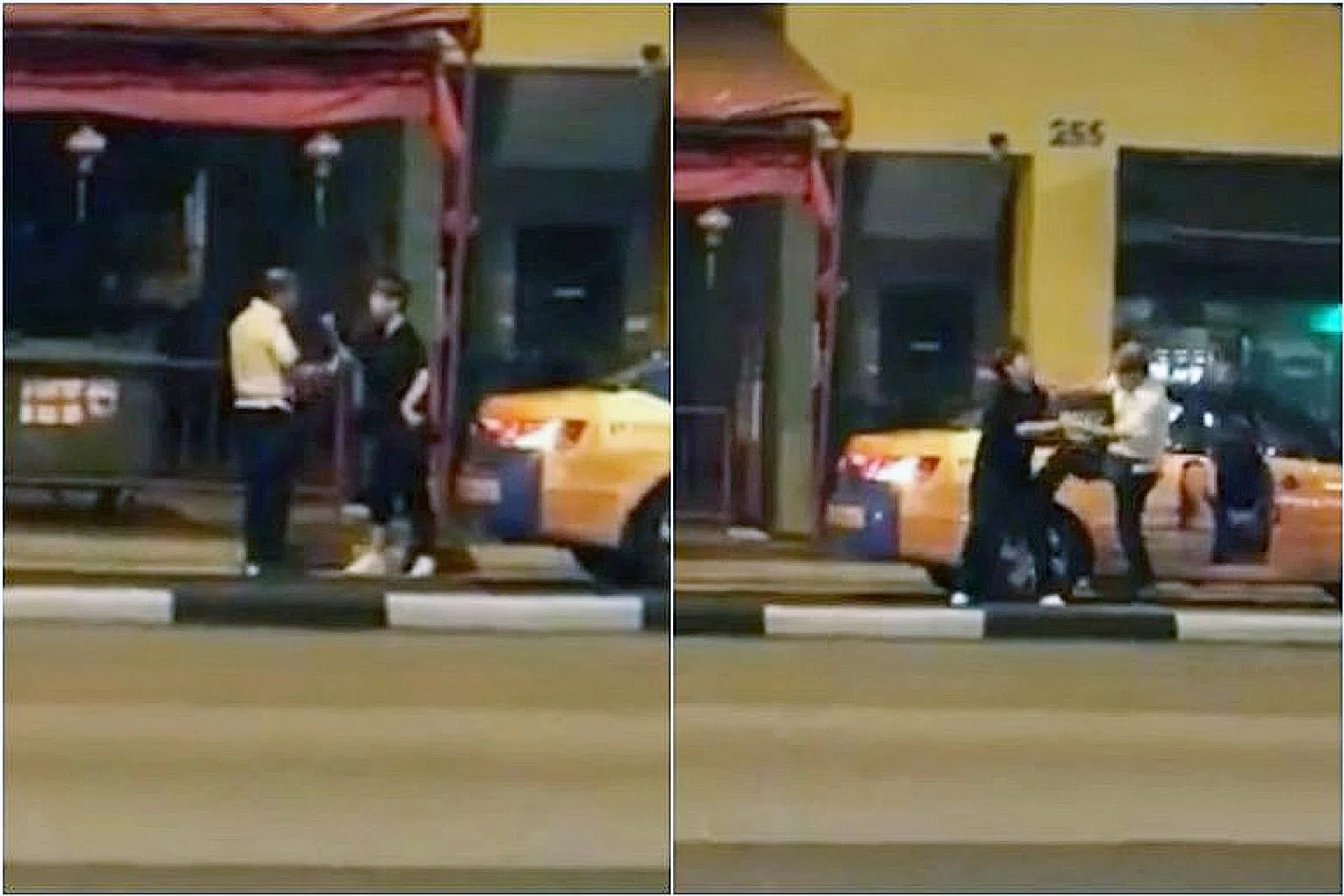 A video on Facebook shows the two men throwing punches and shouting at each other by the side of the road next to a taxi. 