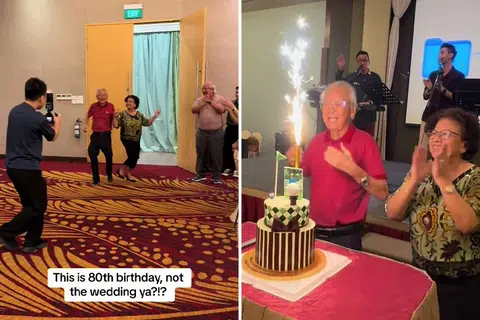 Elderly couple steal the show with birthday dance