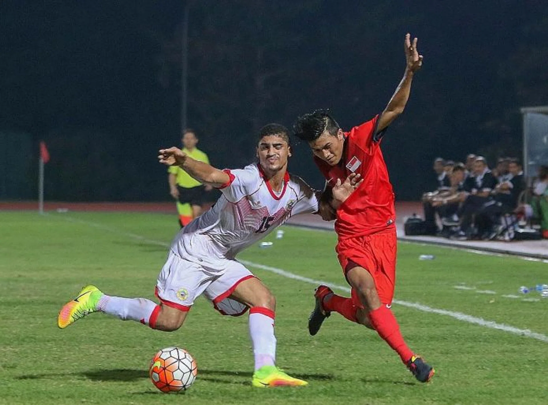 MATCH-WINNER: Cubs winger Haiqal Pashia (right, in last month's friendly against the  Bahrain U-19s) delivers by scoring the winner against Philippines U-19.