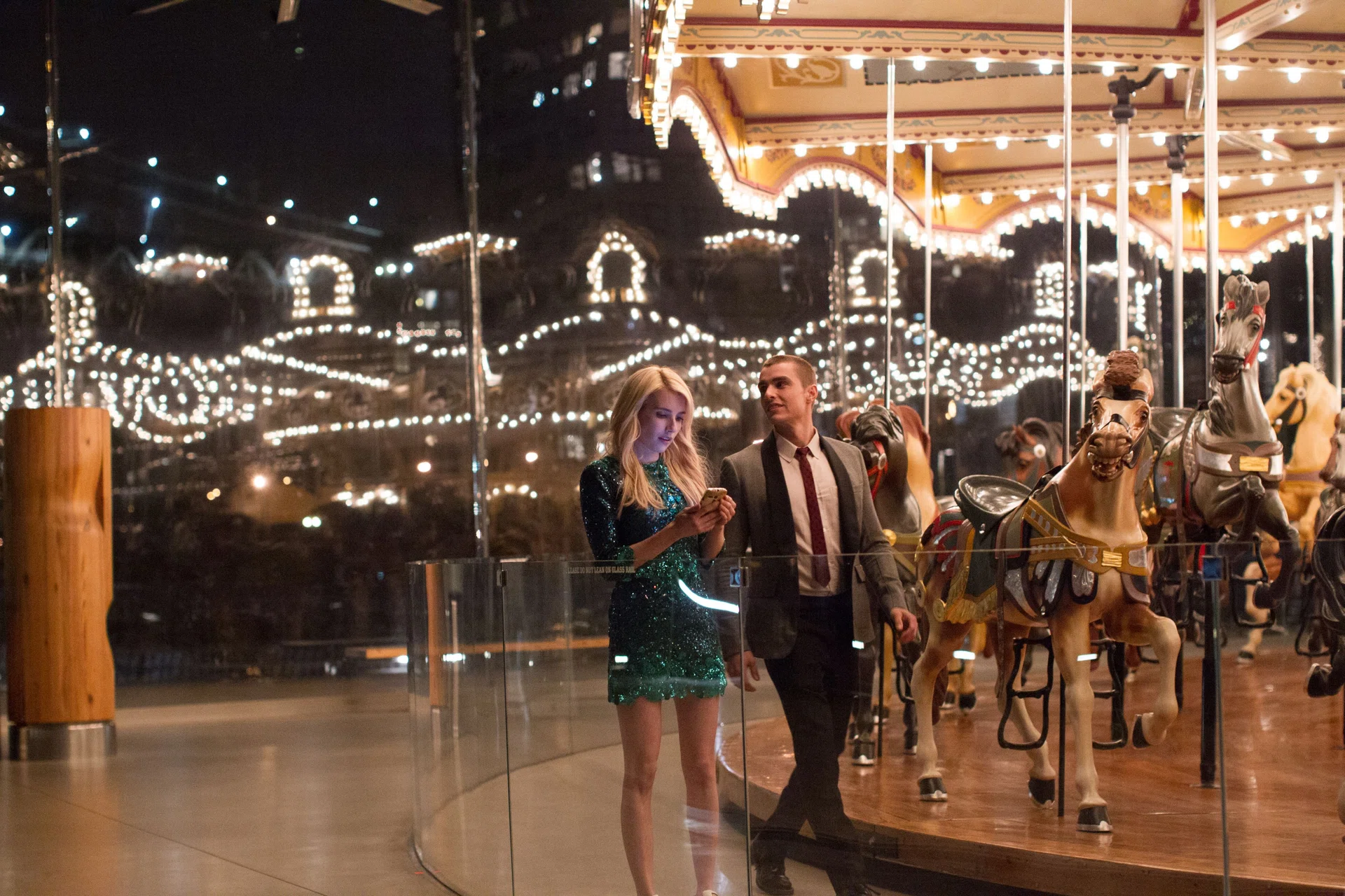 DARK FUTURE: (Above) Dave Franco and Emma Roberts play characters who are thrown together in dangerous challenges in Nerve. 