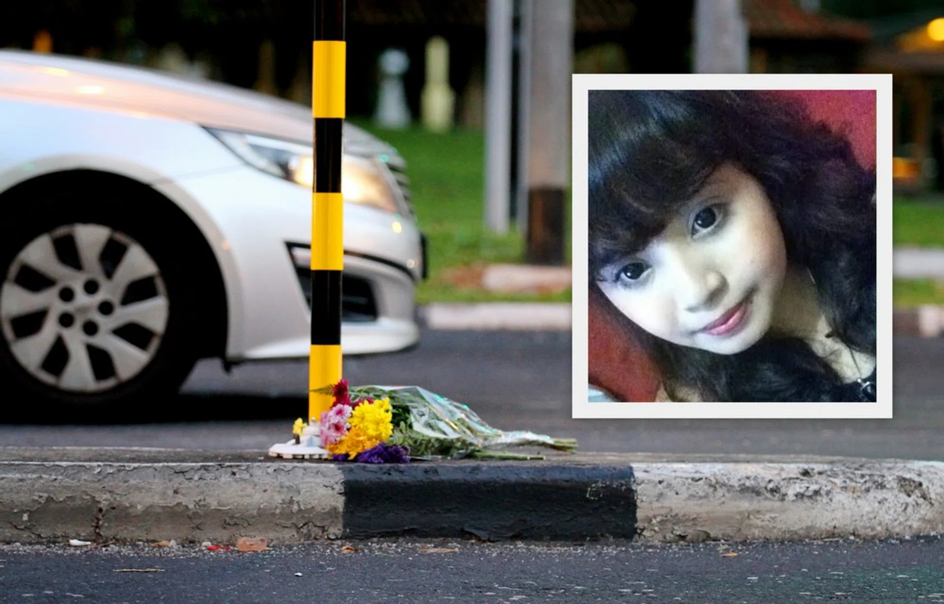 Mr Sophian leaves flowers at the road divider where Miss Siti was hit.