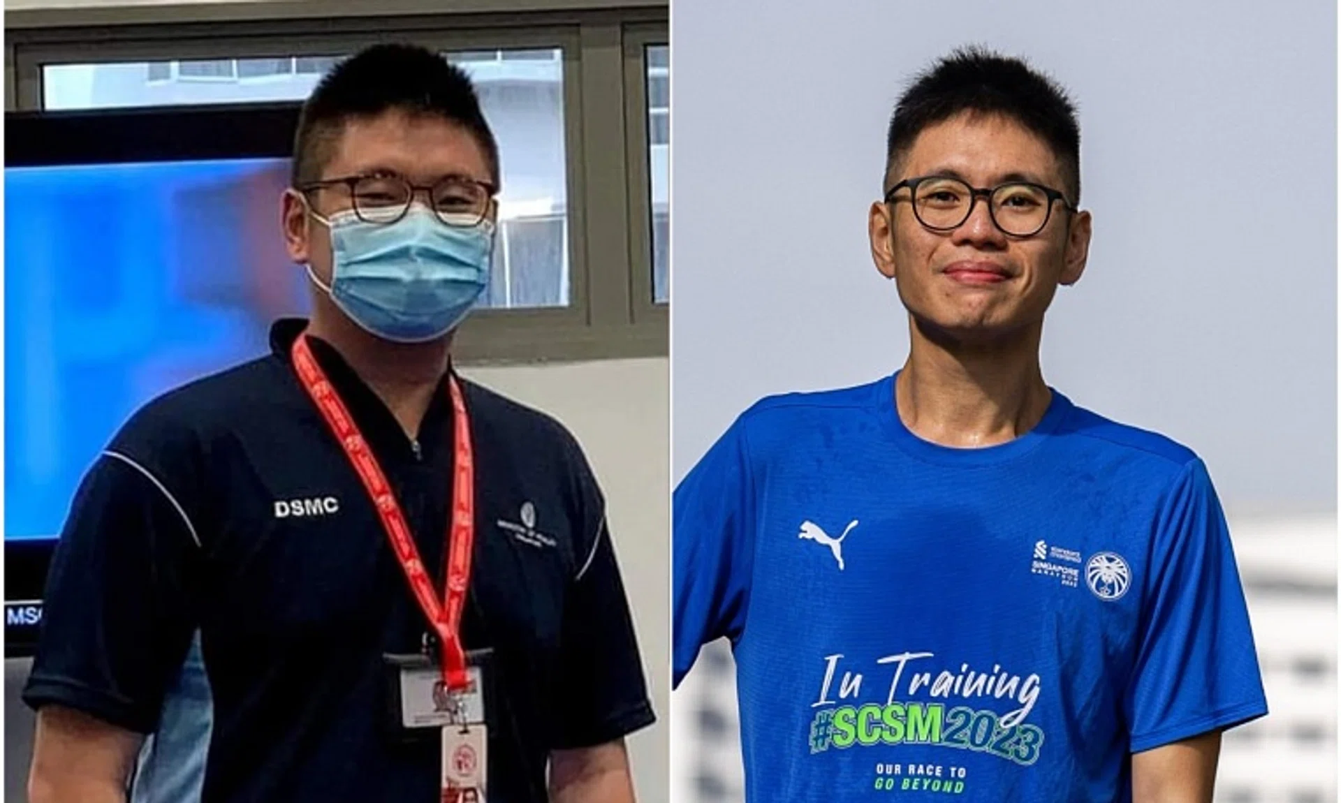 Joseph Soh in 2021 (left), when he weighed 106kg, and now. Soh has run in four other marathons since the 2022 StanChart Singaore Marathon.
