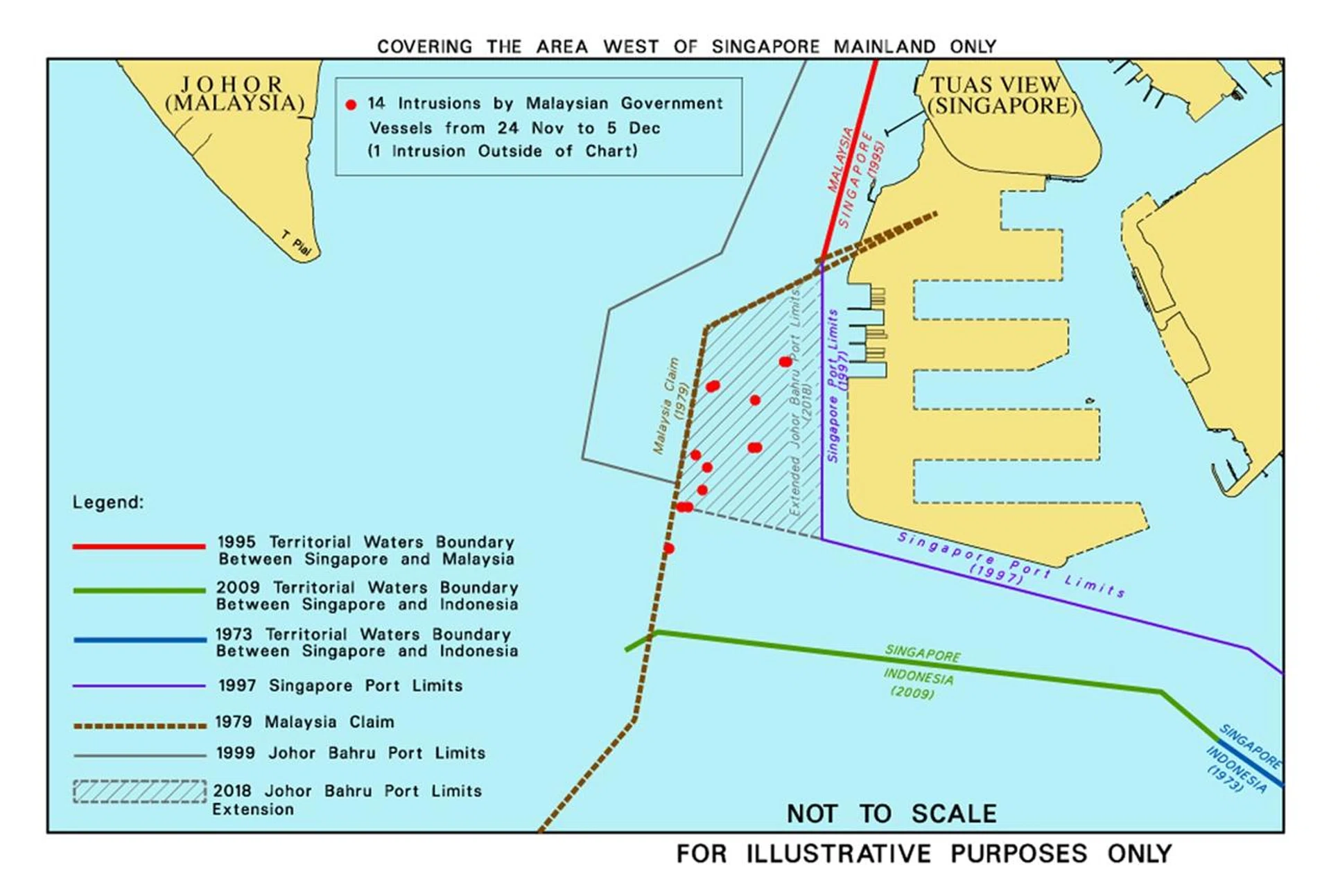 A map provided by the Ministry of Transport showing the intrusions by Malaysian goverment vessels.