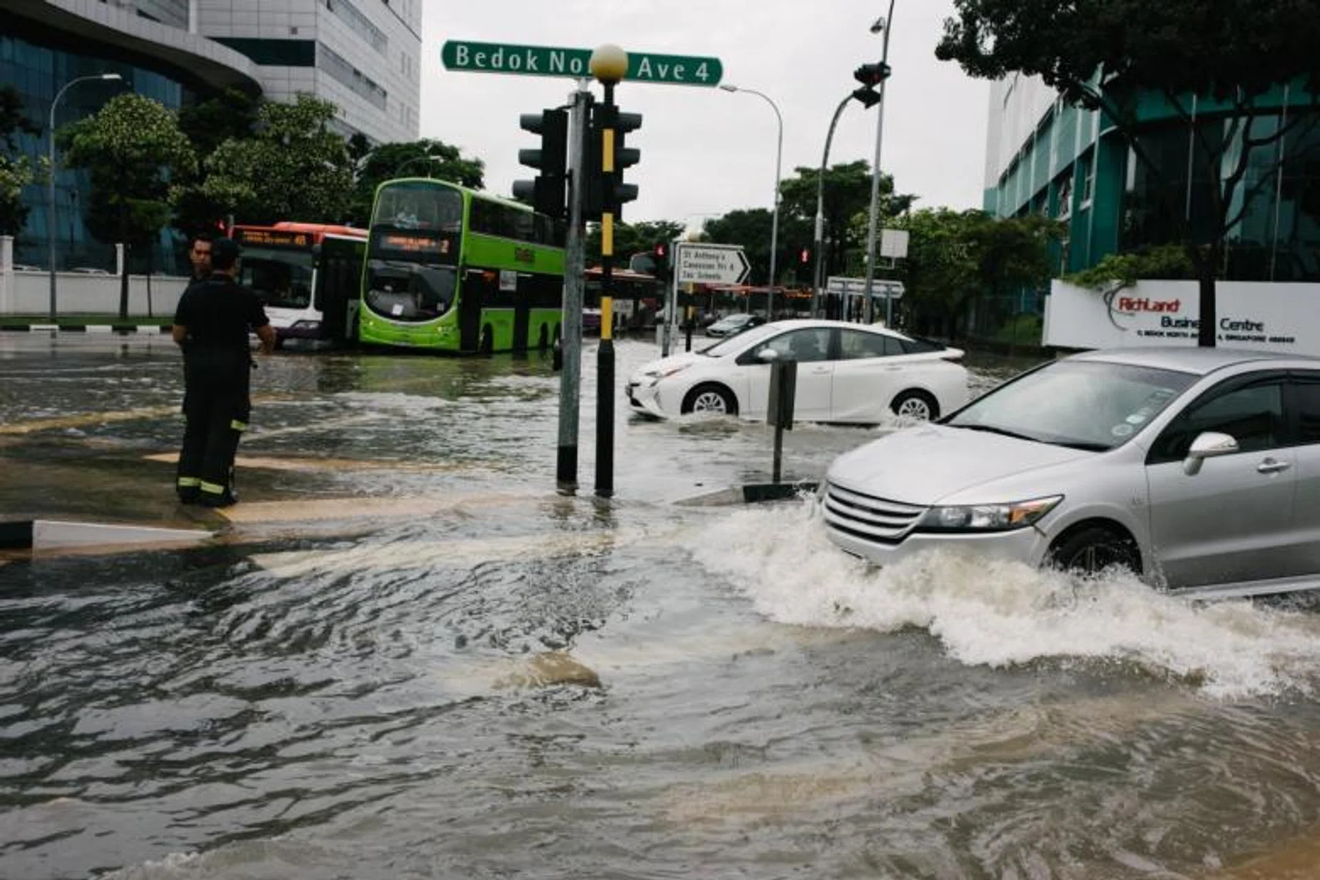 A 2018 file photo of a flooding at the junction of Upper Changi and Bedok North Avenue 4, caused by heavy rain.