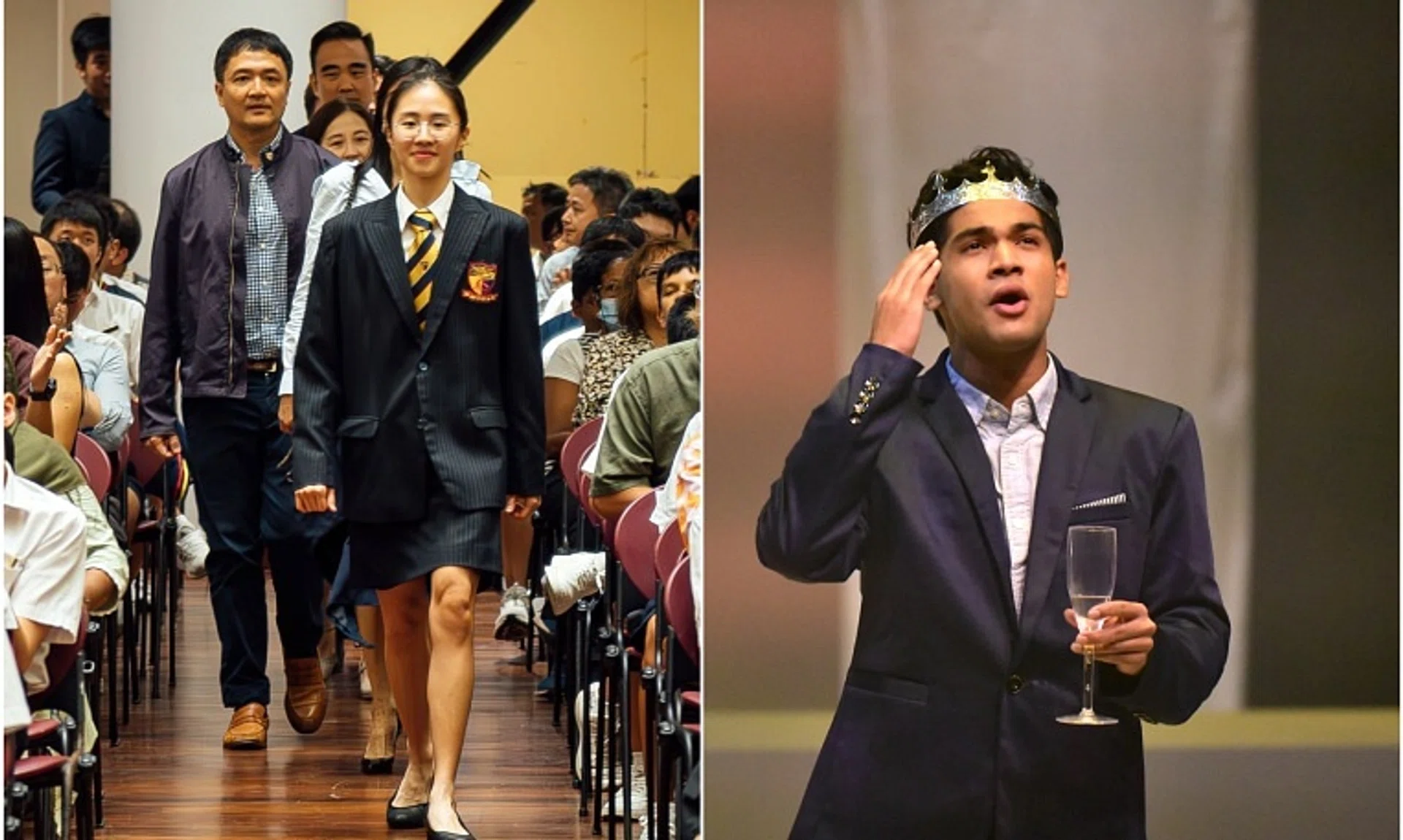 ACS (I) student Belle Phang (left) clinched a perfect score of 45 for the IB exams in November, and Sota student Dharshan Kumar (right) hopes to enrol in a drama school in Britain.