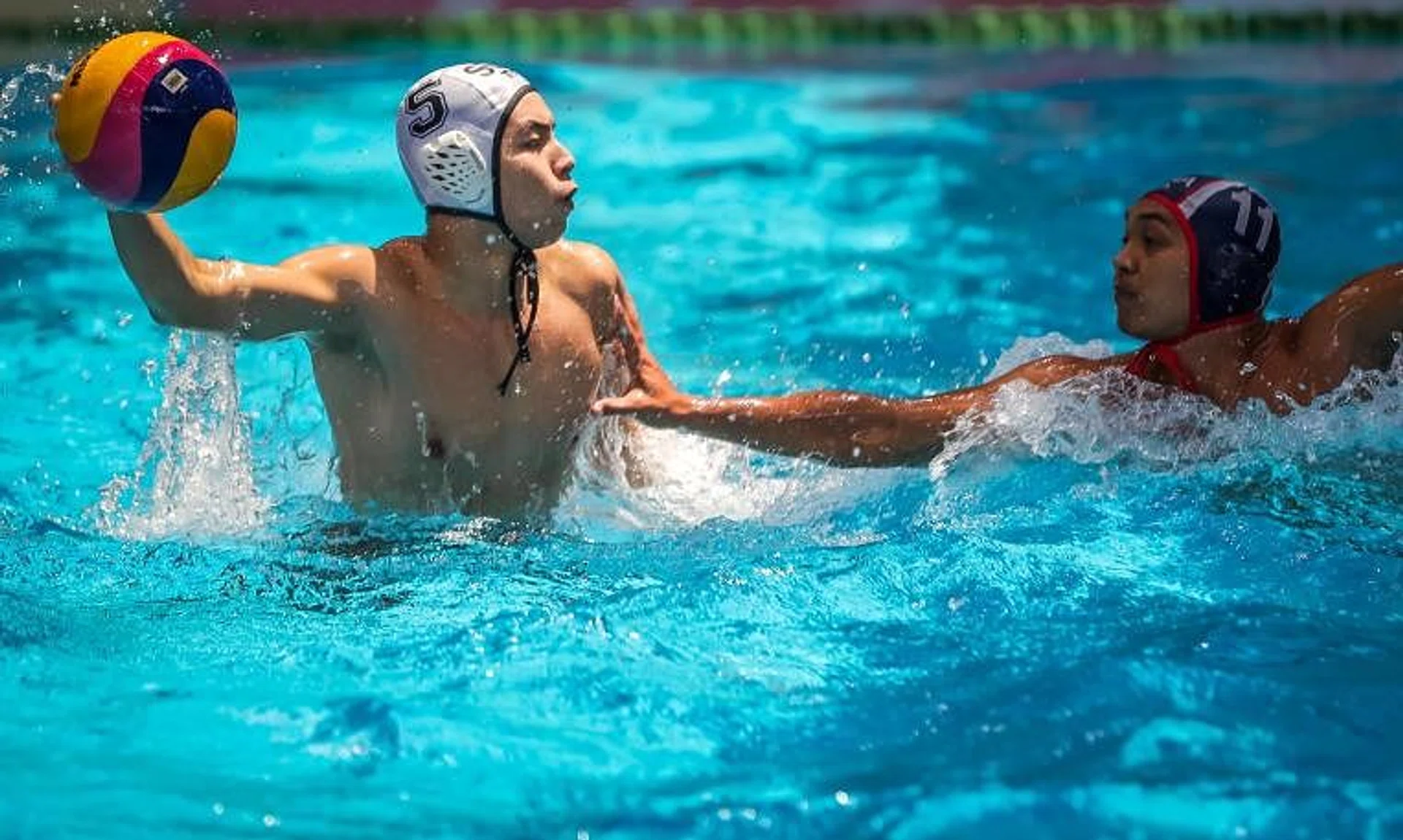 Singapore A’s Jayden See (white cap) in action against Indonesia at the Inter Nations Water Polo Cup in May 2022. The Singapore men's water polo are hoping to regain the SEA Games gold medal in Cambodia in May 2023. 