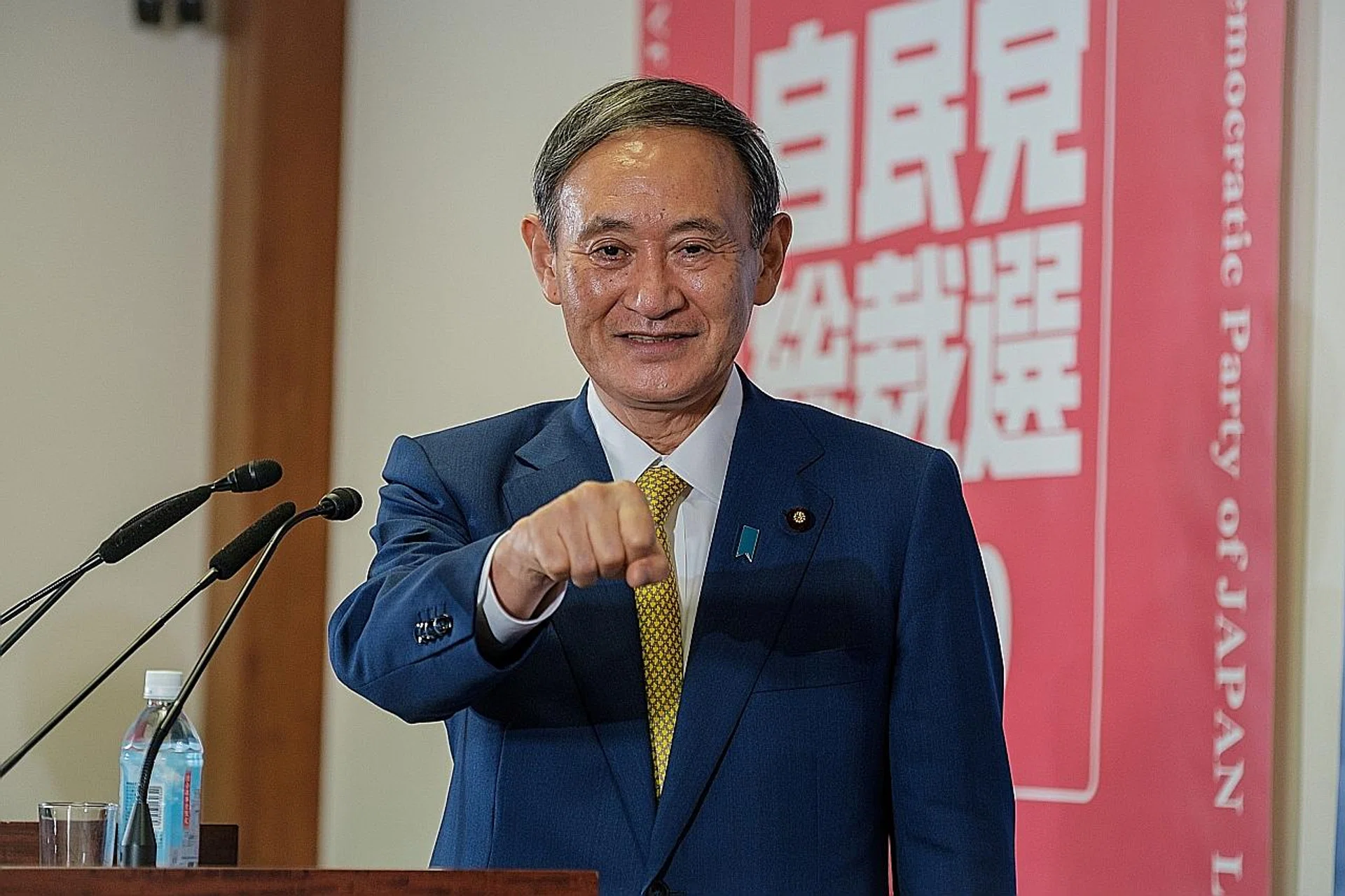 Mr Yoshihide Suga, 71, won a landslide victory, paving the way for Japan's first leadership change in nearly eight years.  