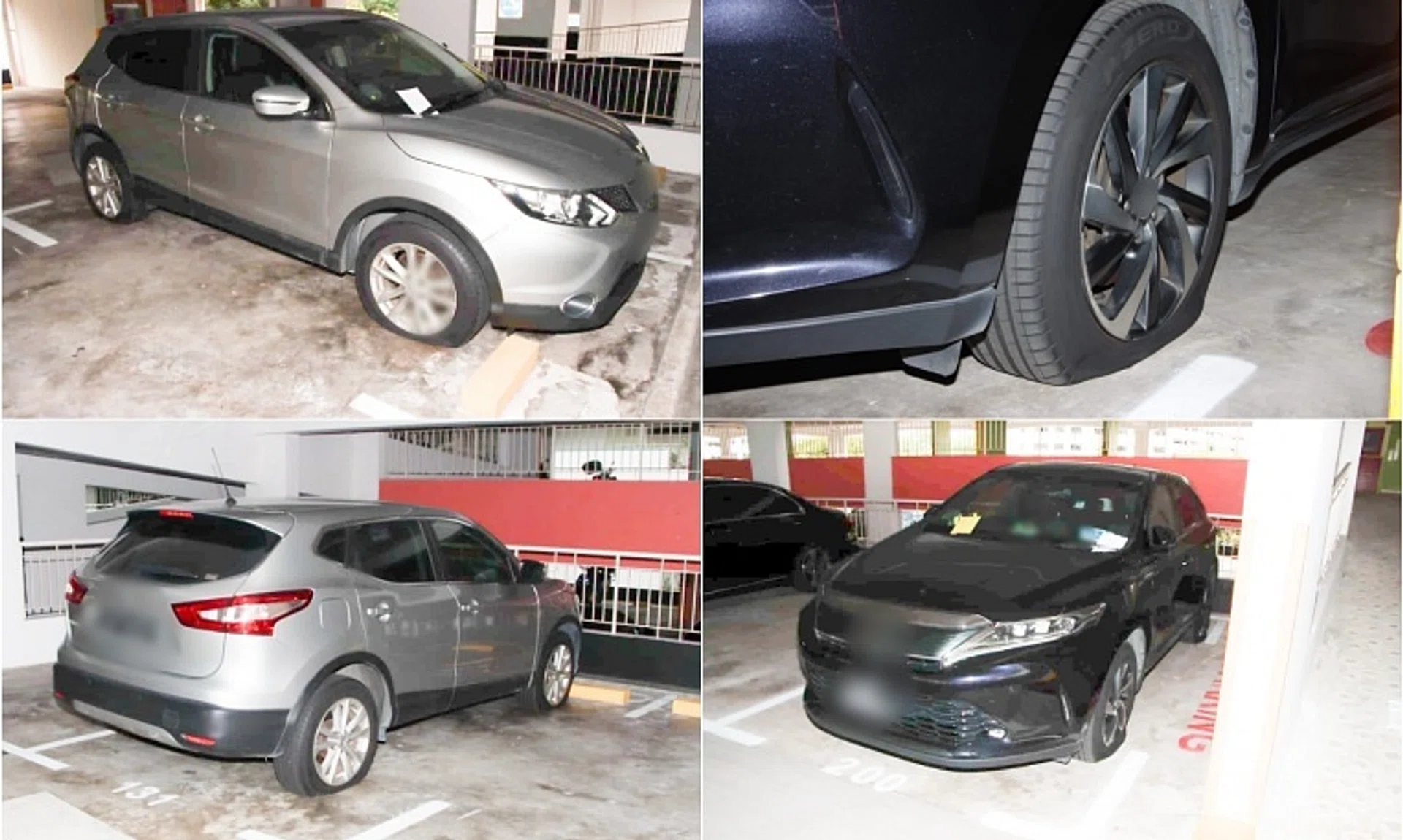 A car owner alerted the police when she found the tyres of her vehicle deflated at one of the carparks.