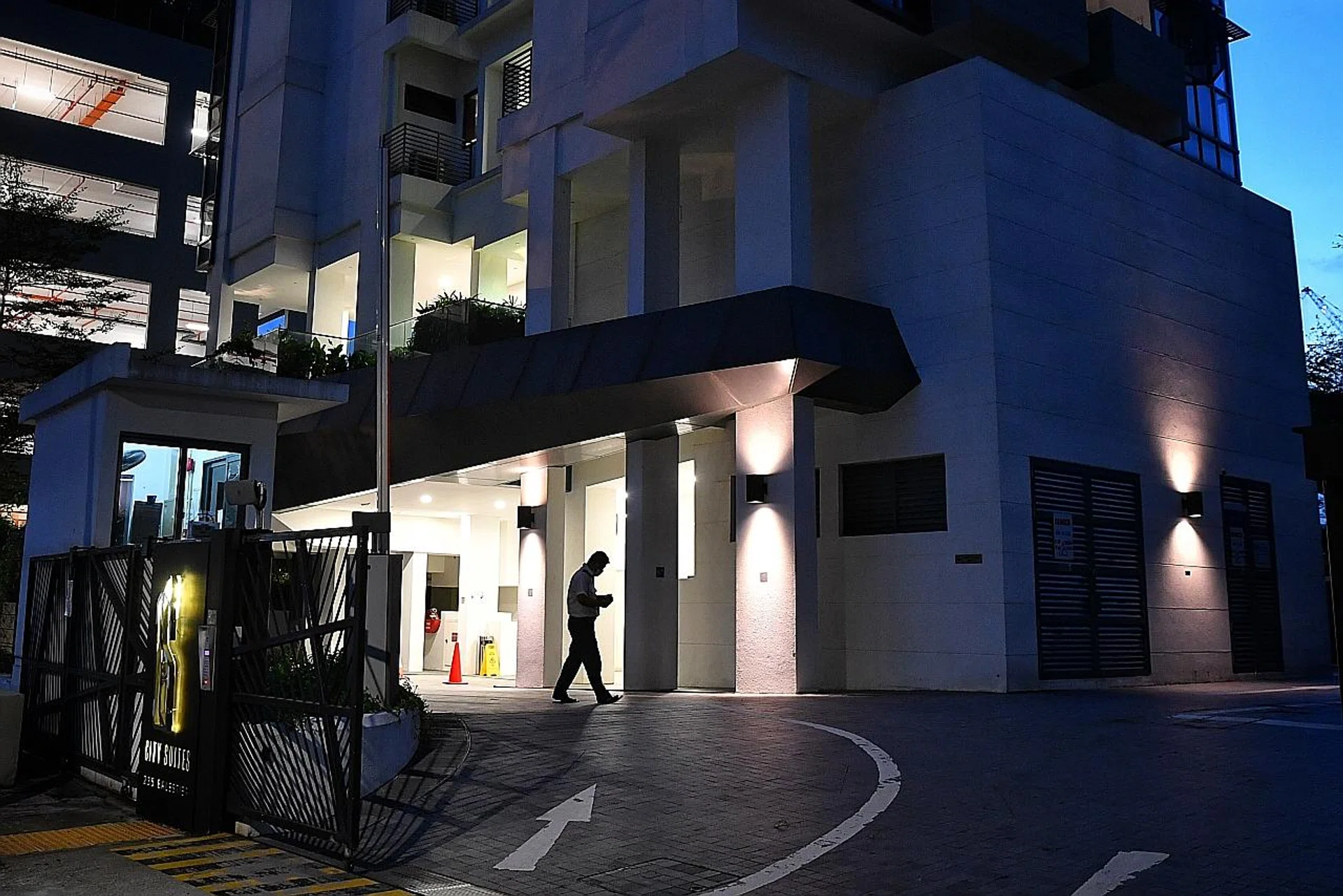 Facade of City Suites at 235 Balestier Road, where a police shooting took place at about 1am yesterday. Two police officers were hurt before four people from the unit were arrested for an array of offences.
