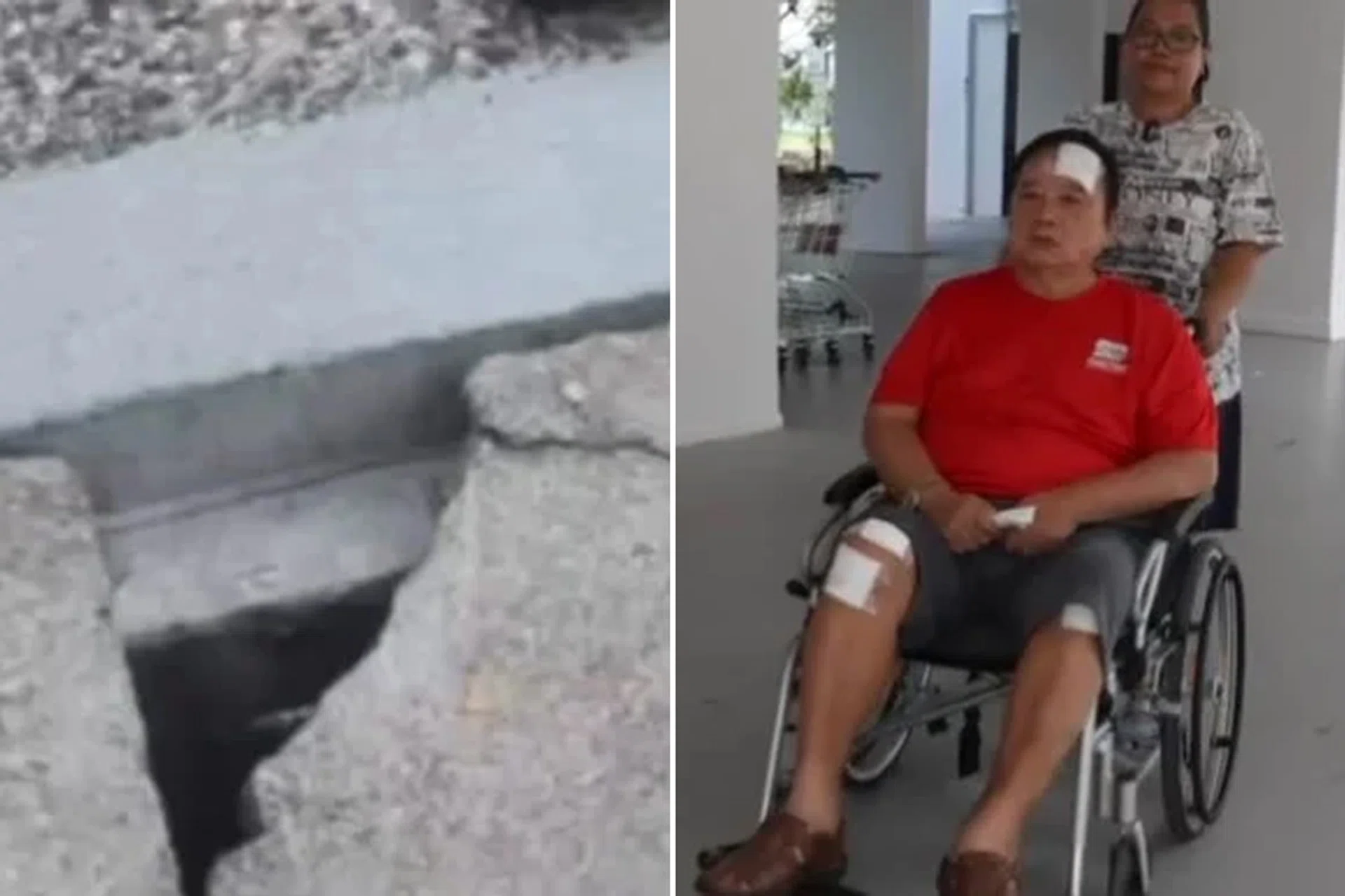 A 73-year-old Paya Lebar resident fell out of his wheelchair after it got caught in the cracked cover of a drain.