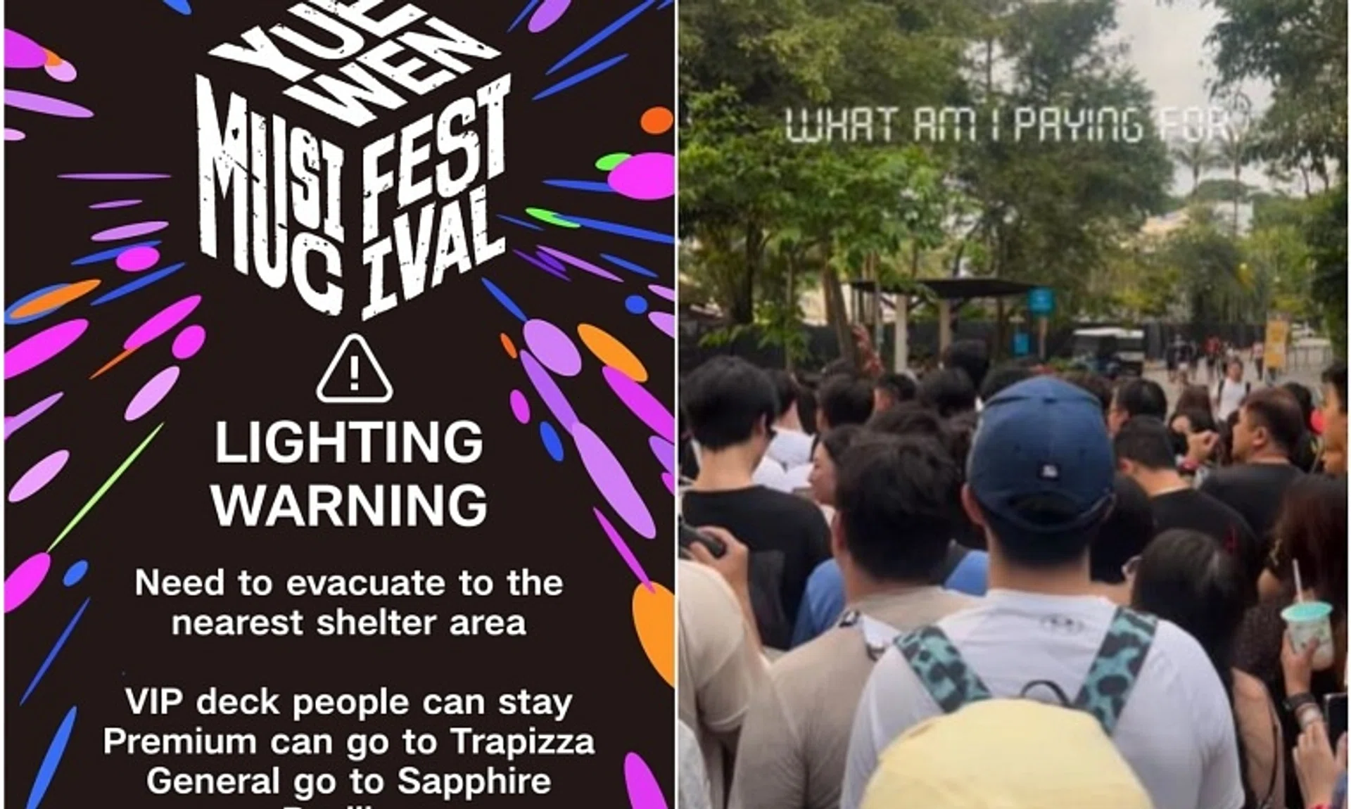 Trouble reportedly started midway through Taiwanese Mandopop singer Maggie Chiang’s set, when a lightning warning was issued.