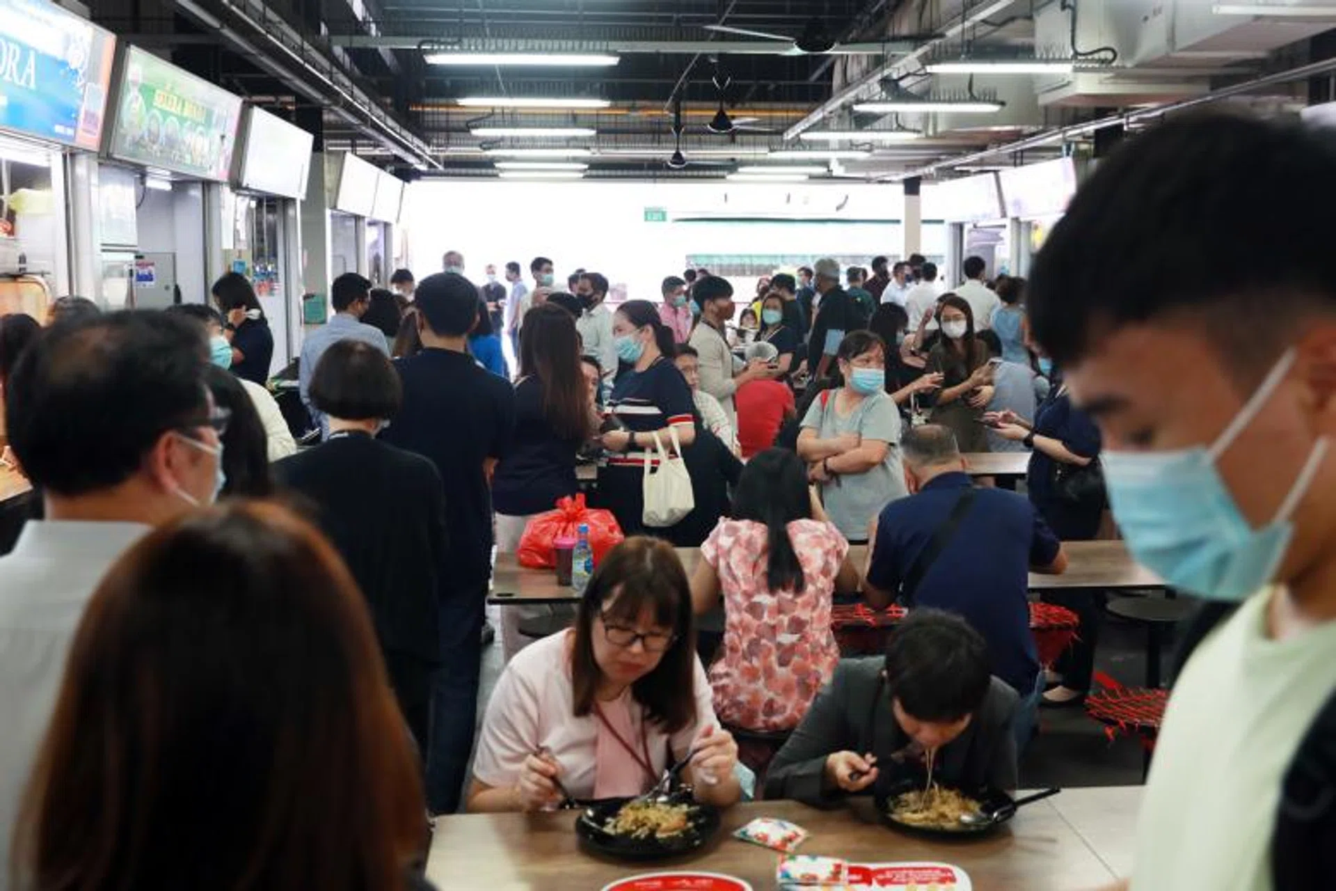 Diners at Market Street Interim Hawker Centre on Jan 3, 2022.