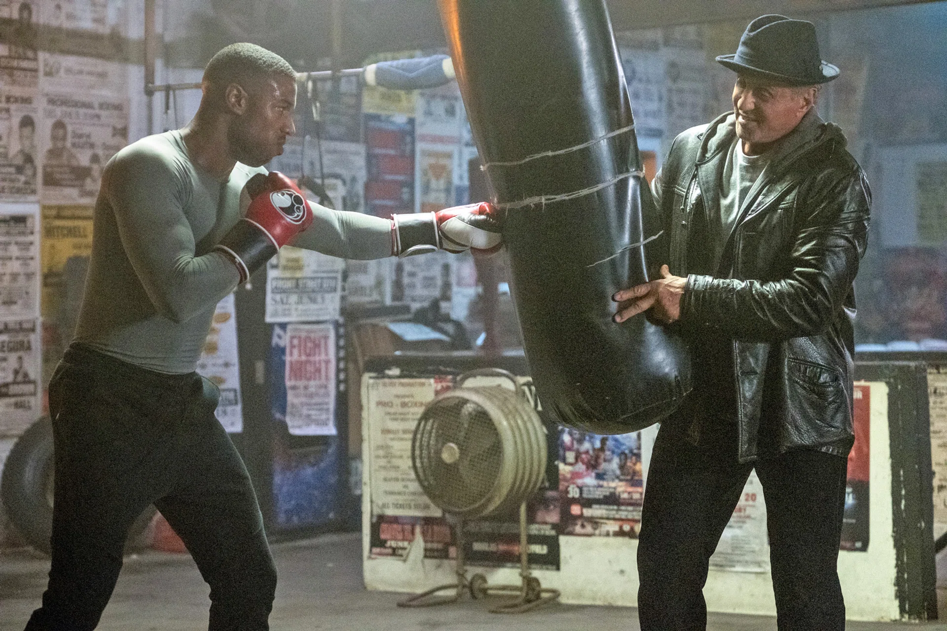 Michael B. Jordan (left) as Adonis Creed with Sylvester Stallone as his punch-drunk trainer, Rocky Balboa. 