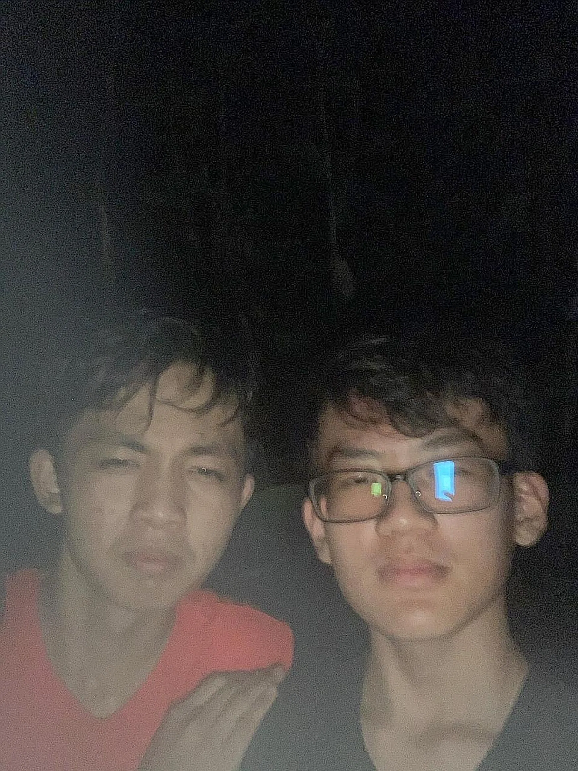 (From left) Soo Xiang Lin and Richard Goh sent this picture of themselves to the police when they called for assistance after realising they were lost. They had been looking for the remnants of a World War II Japanese shrine and ended up lost for several hours in the forest at MacRitchie Reservoir. 