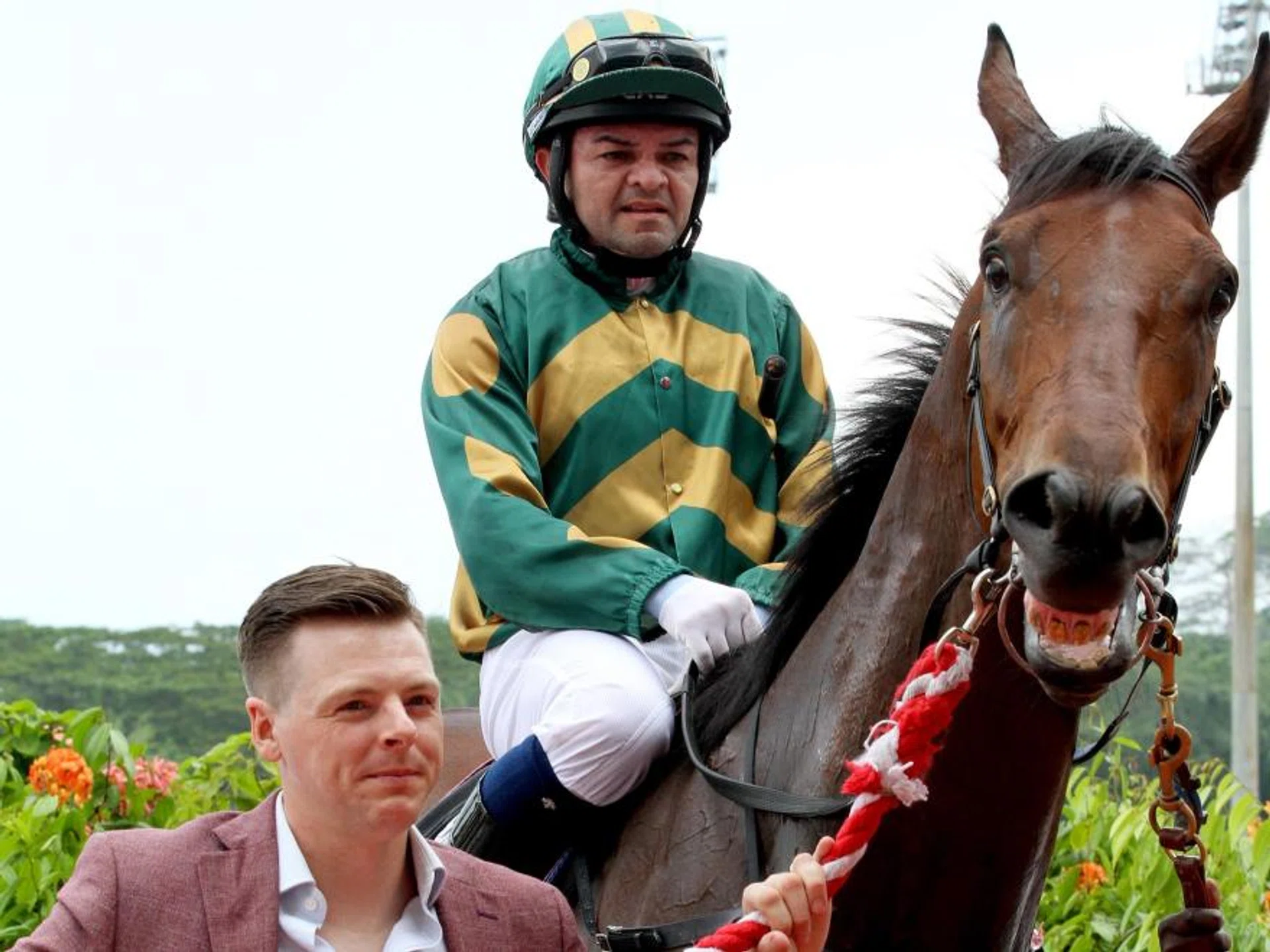 English trainer James Peters leading in Supreme Liner (Manoel Nunes) at his maiden win at Kranji on Sept 7. The Exceed And Excel four-year-old, part-owned by his London-based parents, will move to Malaysia after Oct 5.
