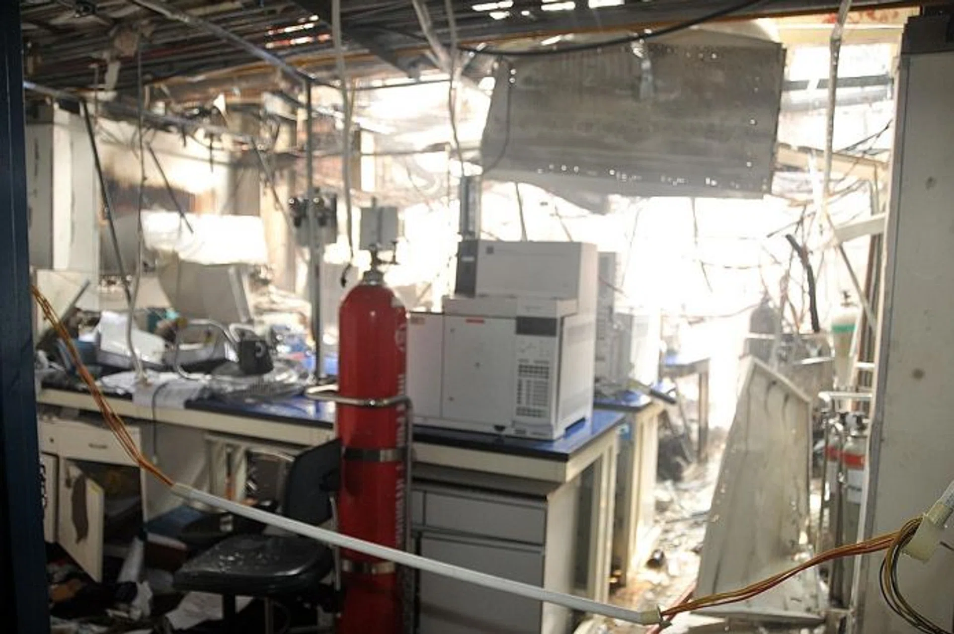 AFTERMATH: The damage caused to the laboratory by the blast at gas manufacturing firm Leeden National Oxygen.