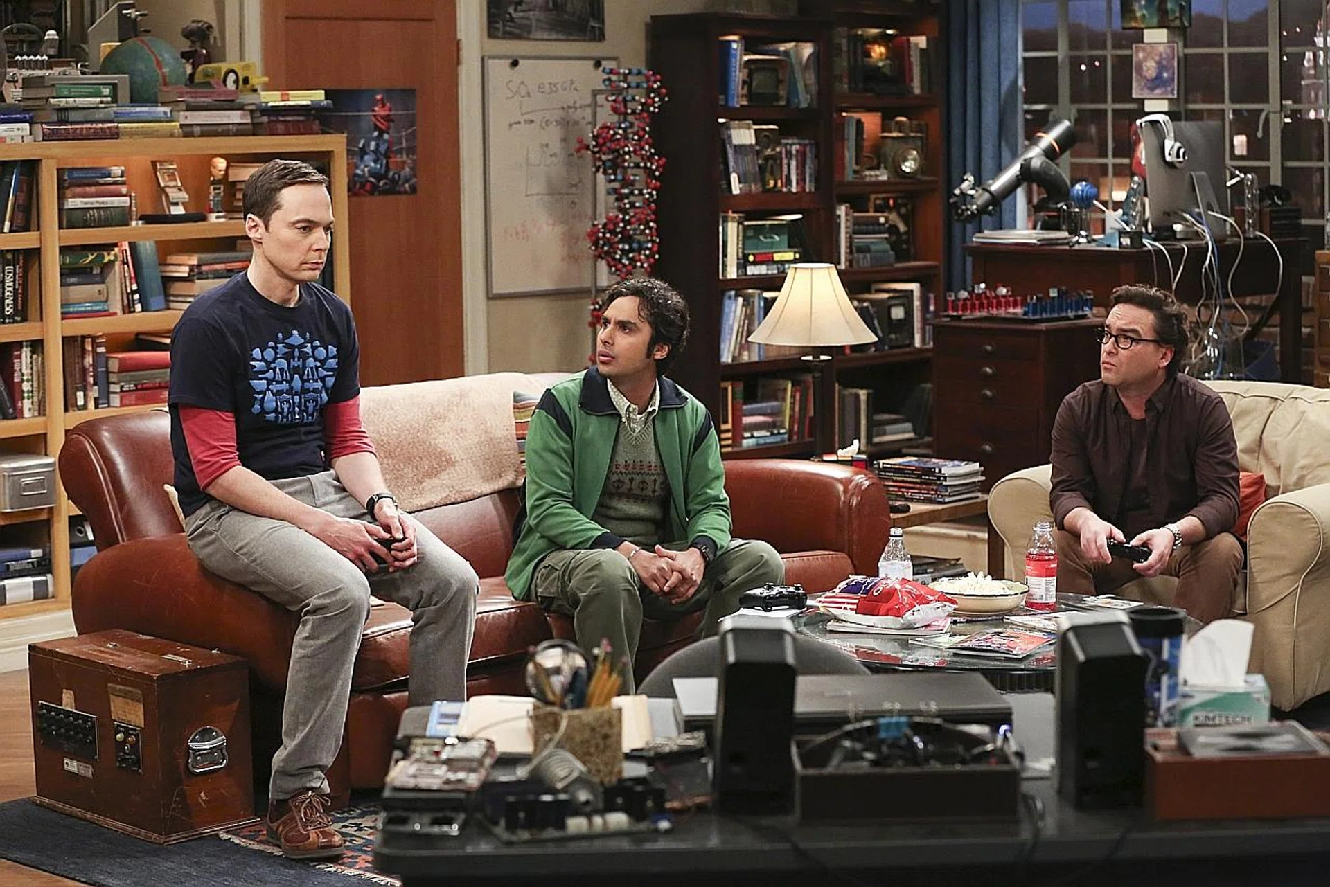(From left) The Big Bang Theory stars Jim Parsons as Sheldon Cooper, Kunal Nayyar as Raj Koothrappali and Johnny Galecki as Leonard Hofstadter.