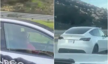 Tesla driver appearing asleep while cruising on California highway