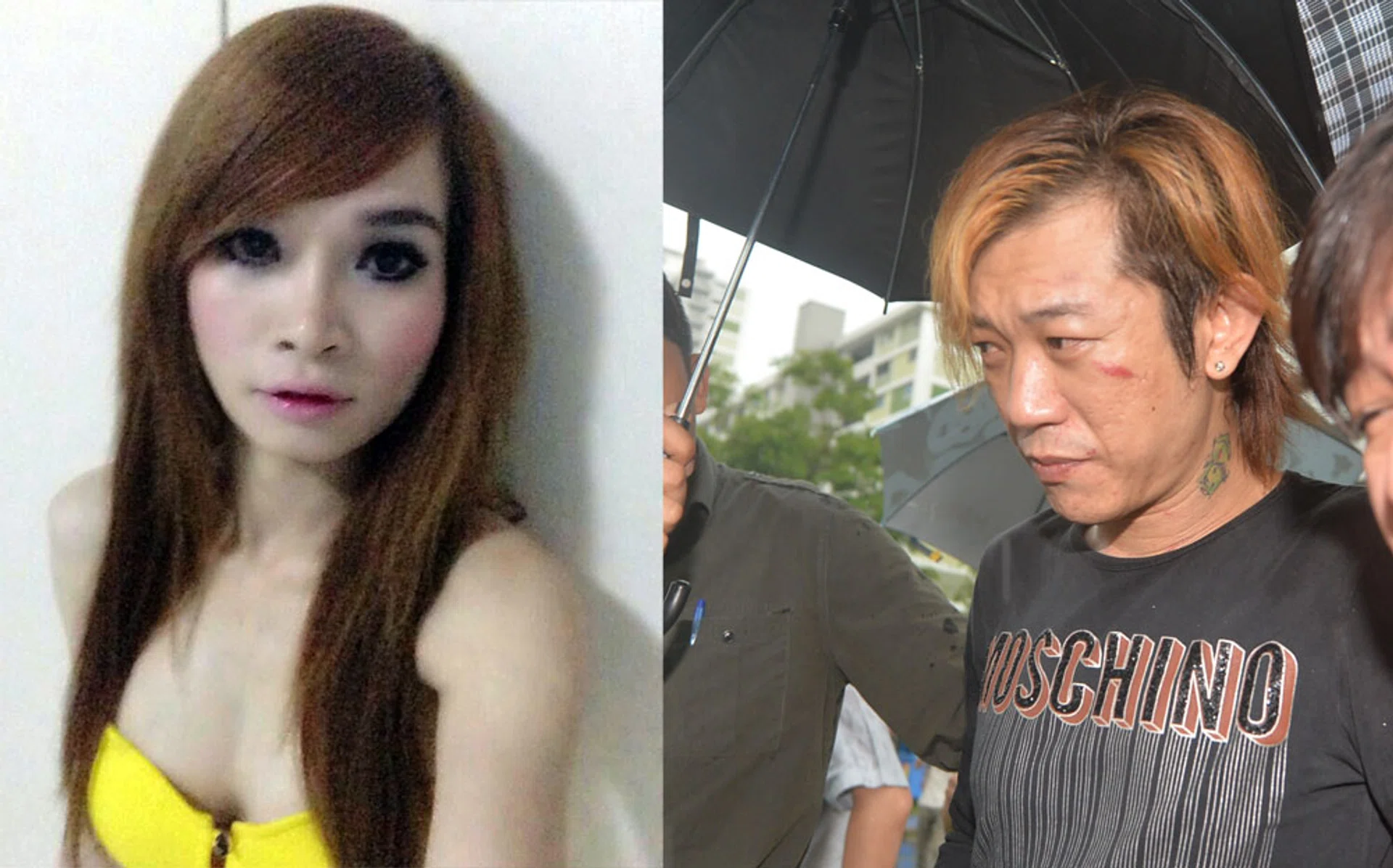 Jackson Lim Hou Peng (right) was sentenced to nine and a half years' jail and three strokes of the cane for killing his Vietnamese girlfriend Tran Cam Ny at his Ang Mo Kio flat during a drug-induced rage in 2014.