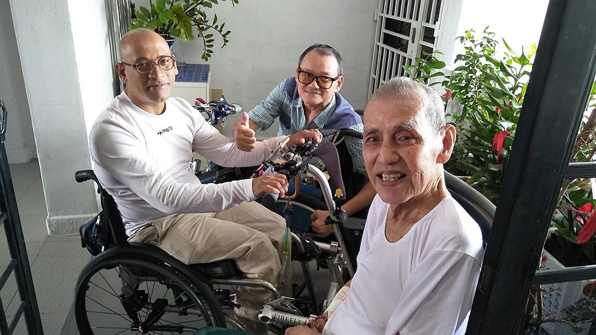 (From left) Mr James Joseph Michael, Mr Joseph Chia Teck Seng and their former teacher, Mr Nelson Koh.