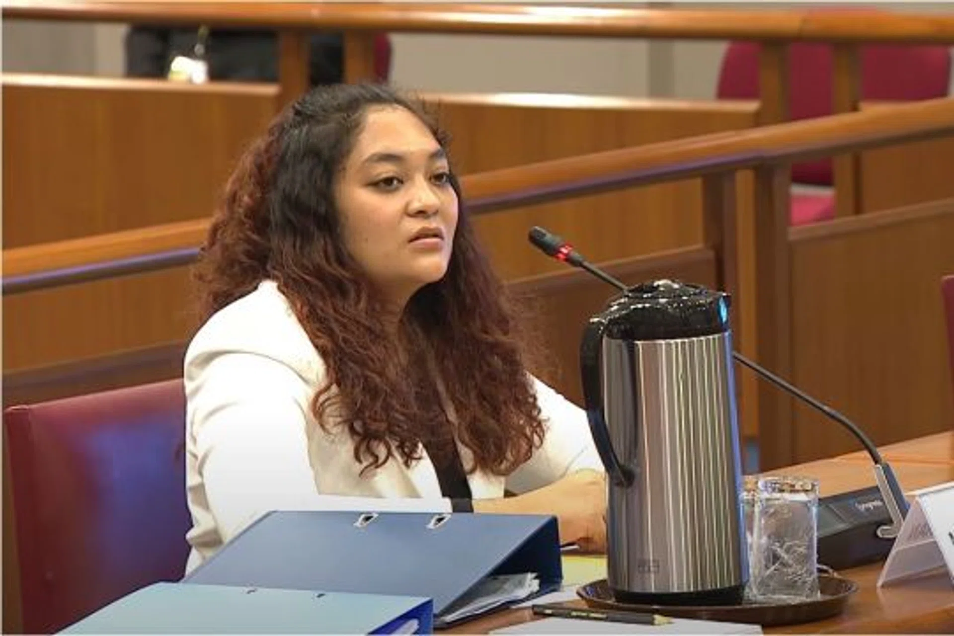 Ms Raeesah Khan speaking at the Committee of Privileges hearing on Dec 2, 2021.