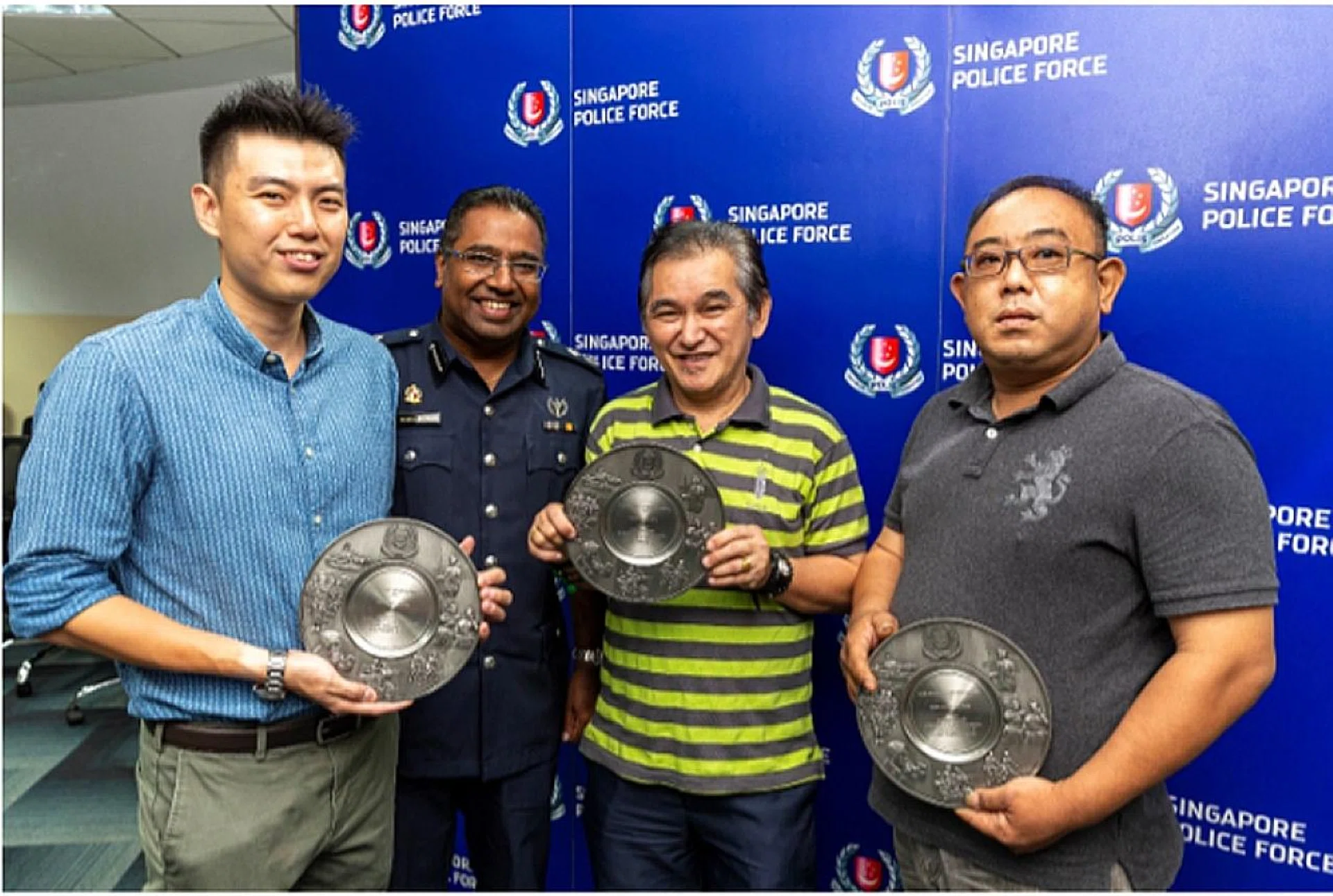 (From left) Mr Ang Yaocheng, Assistant Commissioner of Police Devrajan Bala, Mr Ong Koon Tee and Mr Goh Keng Heong. 