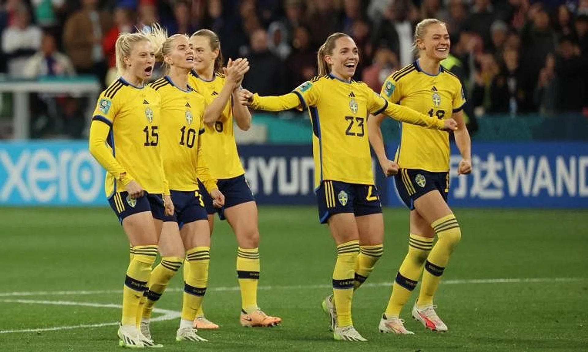 Sweden players during their Women's World Cup last-16 penalty shoot-out win over holders the United States on Aug 6.