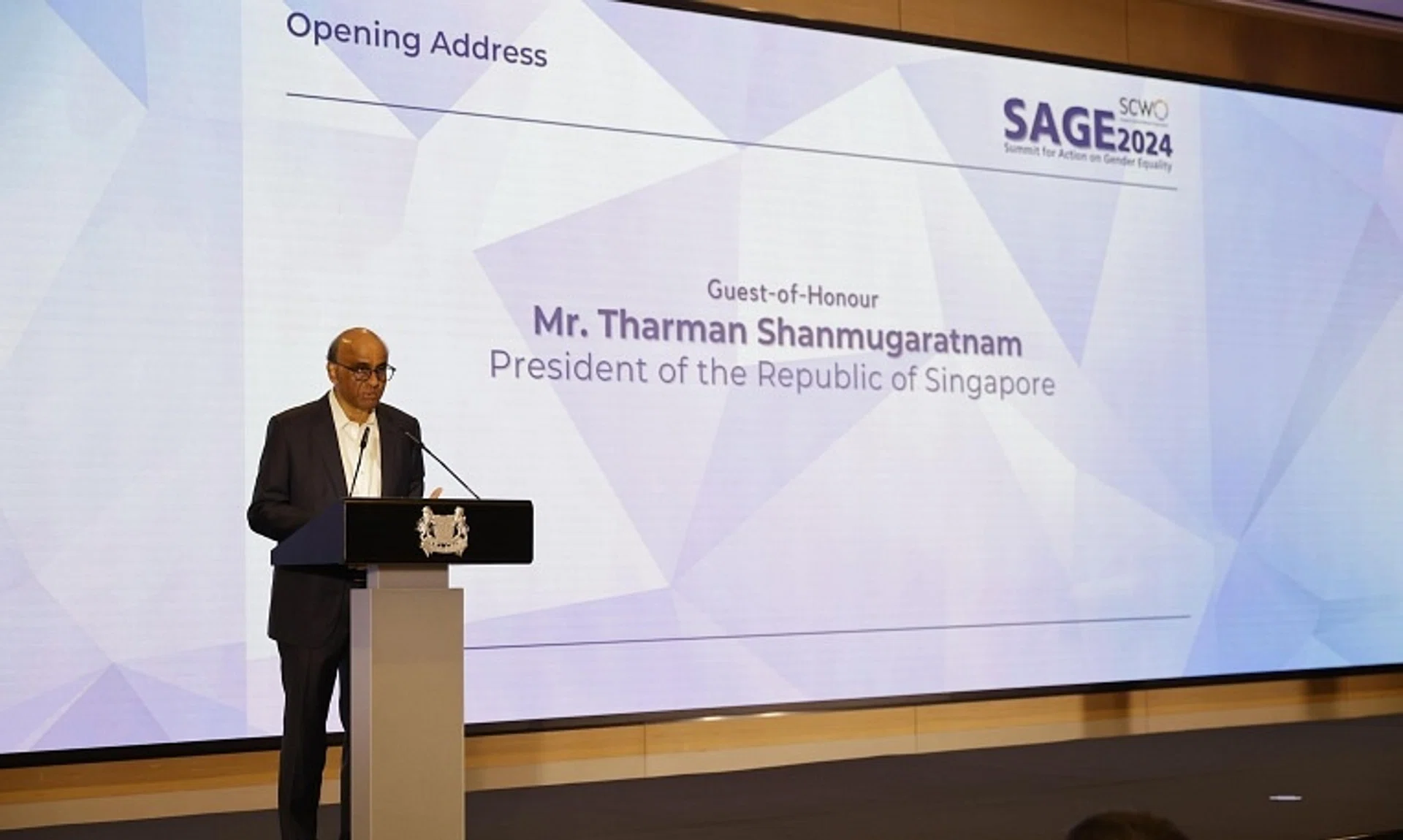 President Tharman Shanmugaratnam speaking at SCWO’s Summit for Action on Gender Equality 2024 on Sept 5.