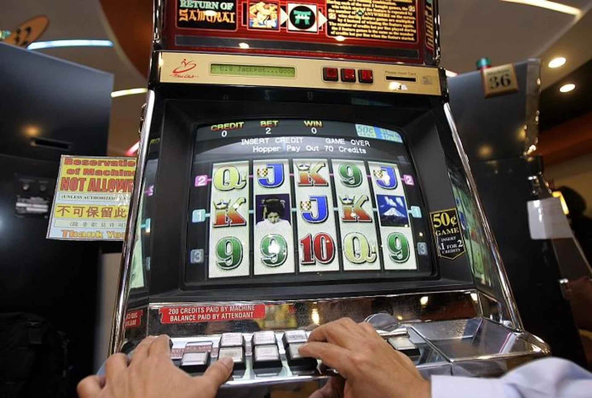 GAME OVER: Woodlands Wellington's clubhouse, which comprises jackpot machines like this, have continued to operate although they are out of the S.League.  
