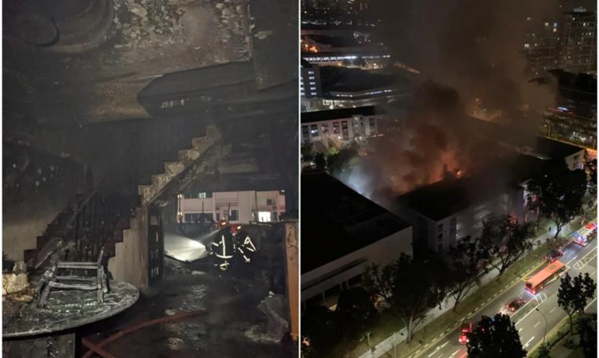 Fires broke out at a two-storey flat in Block 941 Tampines Avenue 5, and a coffee shop at Block 204 Bedok North Street 1, on Jan 28, 2022.