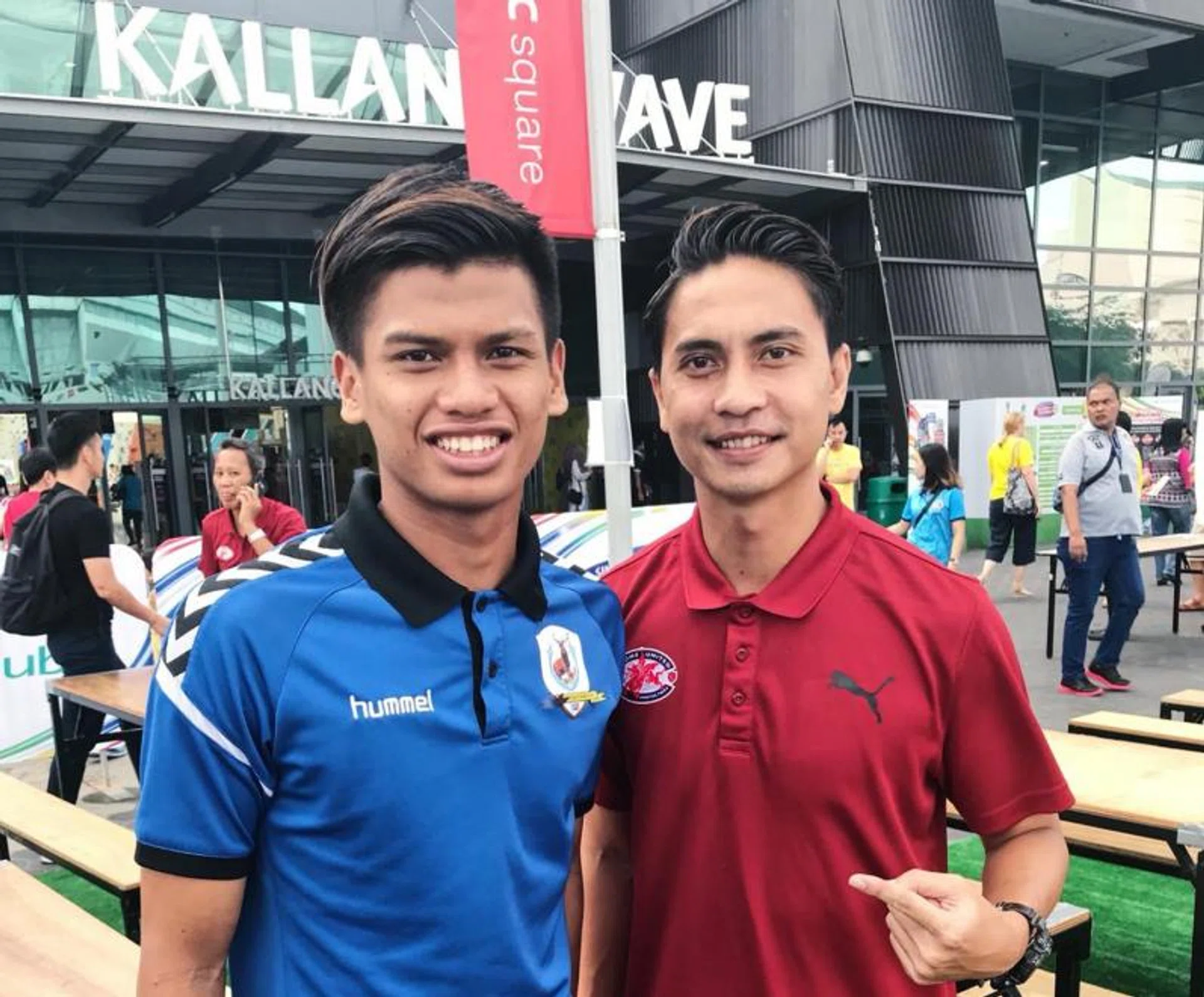 Tampines Rovers defender Irfan Najeeb (left) sharing a moment with his uncle, Home United’s Shahril Ishak during the RHB Singapore Cup draw last month. 