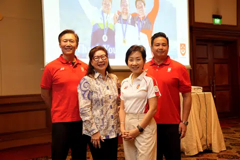 (From left) The Singapore National Olympic Council's treasurer Lee Wung Yew, vice-president Jessie Phua, president Grace Fu and vice-president Mark Chay at the organisation's annual general meeting on Sept 27.